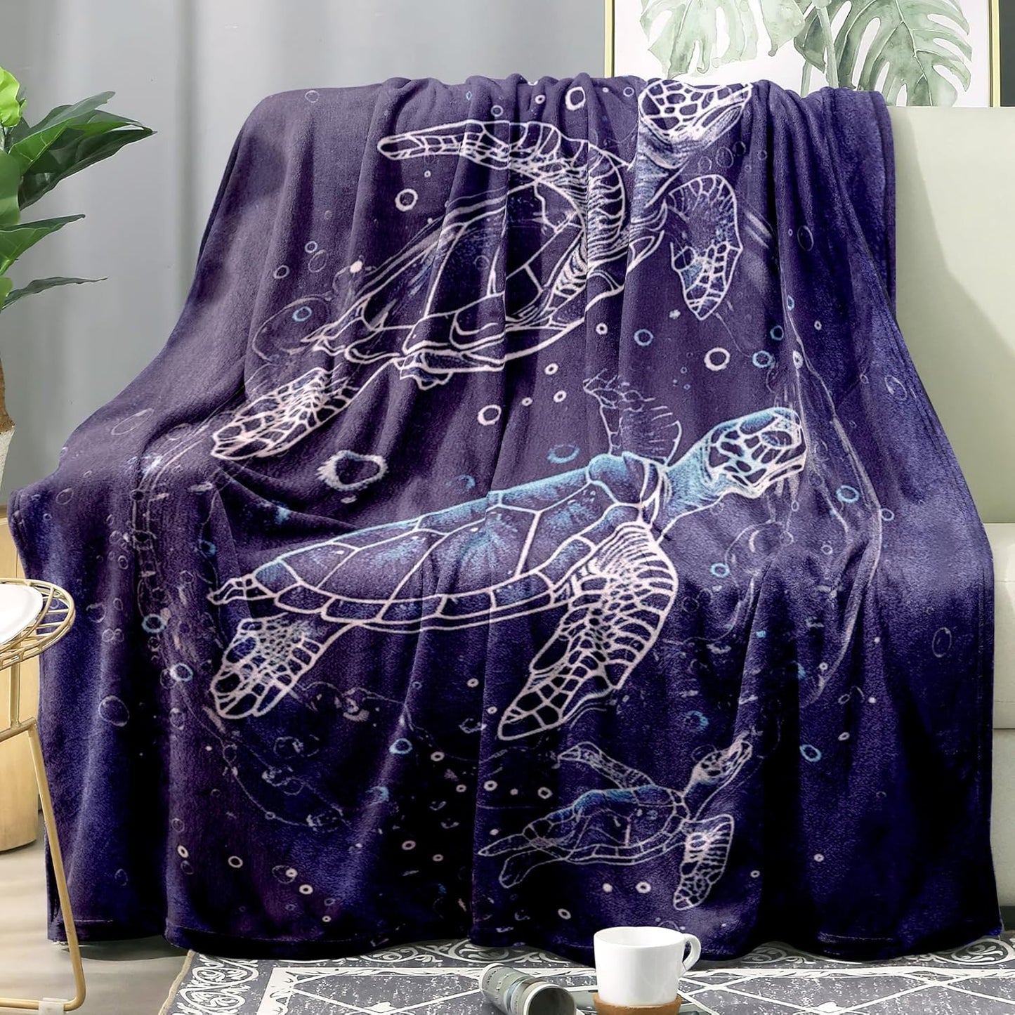 Sviuse Sea Turtle Blanket Coastal Throw Cozy Beach and Nautical Sea Turtles Decor Blankets Turtle Gifts for Kids and Adults (Turtle 5, 50" x 60")