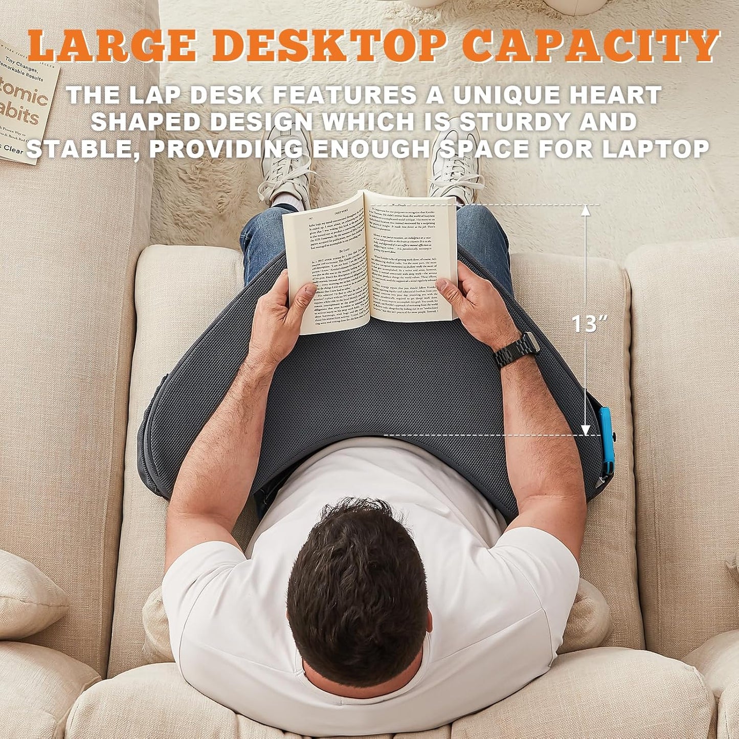 Lap Desk Pillow for Laptop, Reading Pillow for Gaming with Pockets, Soft Lap Desk for Couch, Memory Foam Laptop Pillow for Working, Crocheting or Sitting in Bed Sofa(Dark Grey)