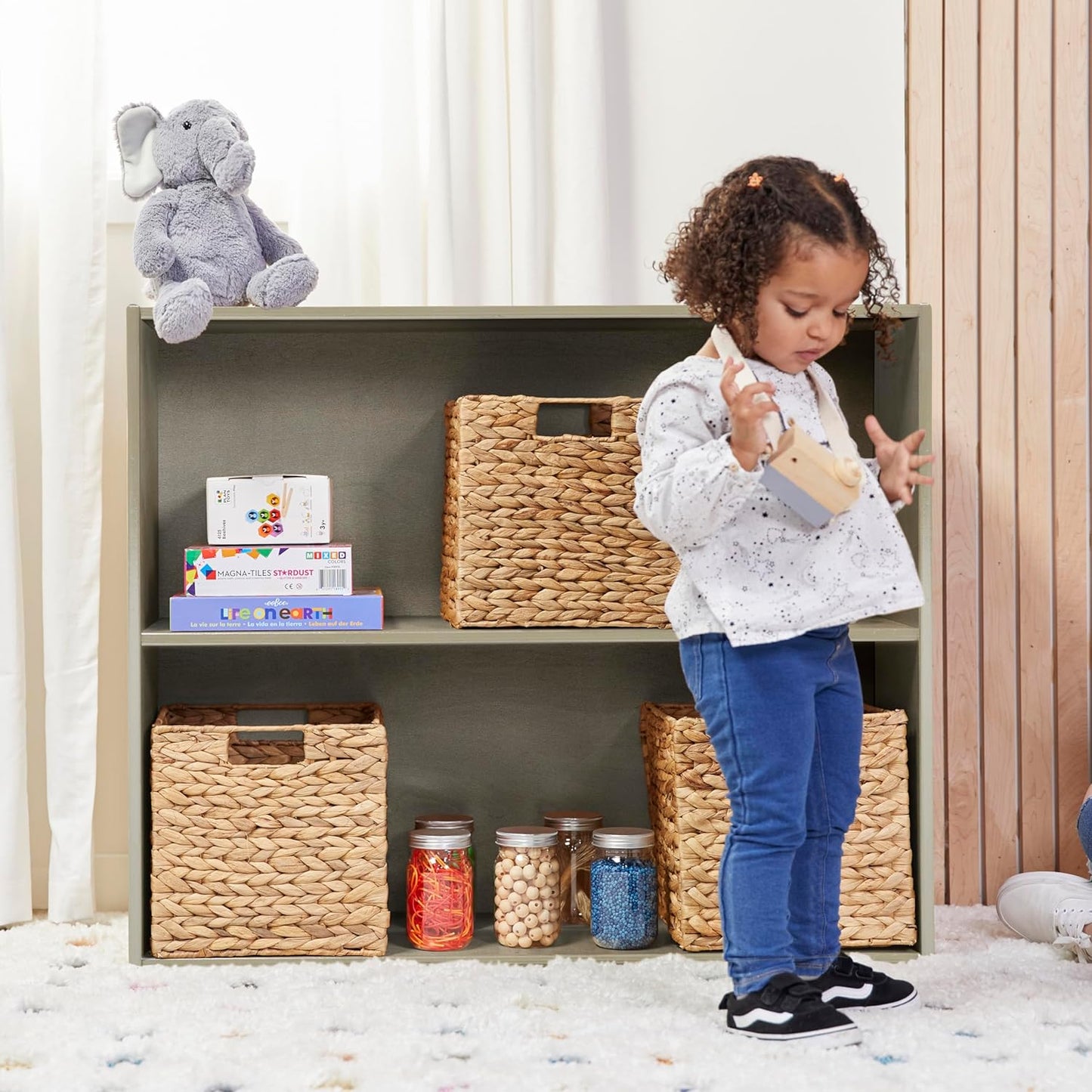 ECR4Kids Streamline 2-Shelf Storage Cabinet, 30in, Kid's Bookshelf, Grey Wash