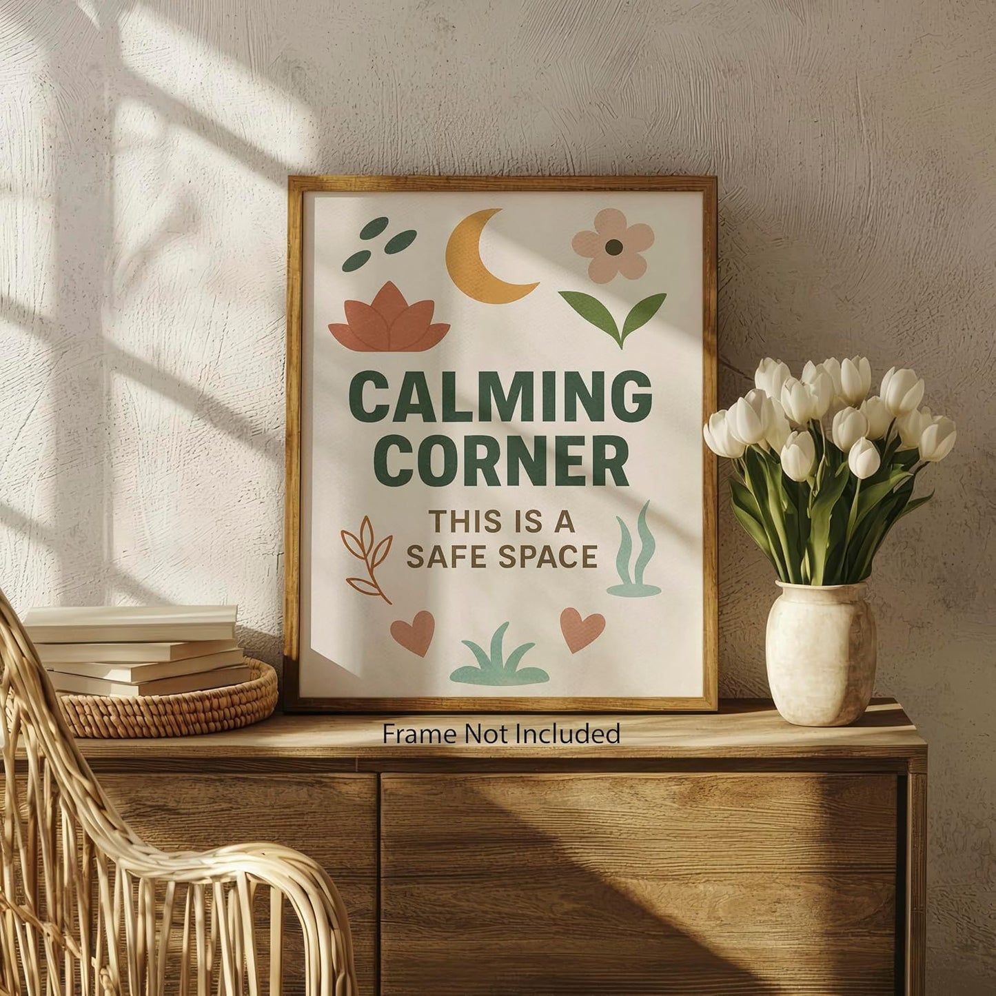 ZUKIY Peaceful Place for Gentle Moments - Motivational Wall Art Poster 8x10 Inch - Unframed Calm Corner Decor - Inspirational Sign for Kids Cozy Reading Space Classroom Bedroom Office Wall