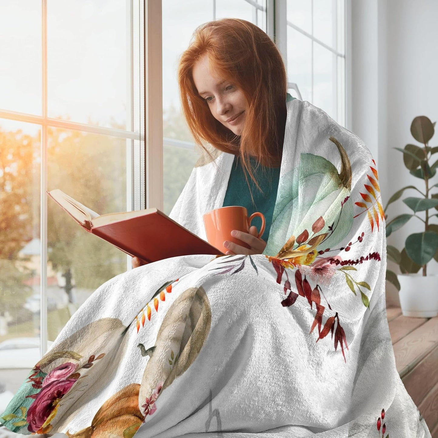 Autumn Decor Fleece Throw Blankets, Fall Decor Throw Blanket with Pumpkins Leaves for Bed Couch Sofa, Lightweight Soft Warm Fuzzy Cozy Flannel Blanket 50" x 60"