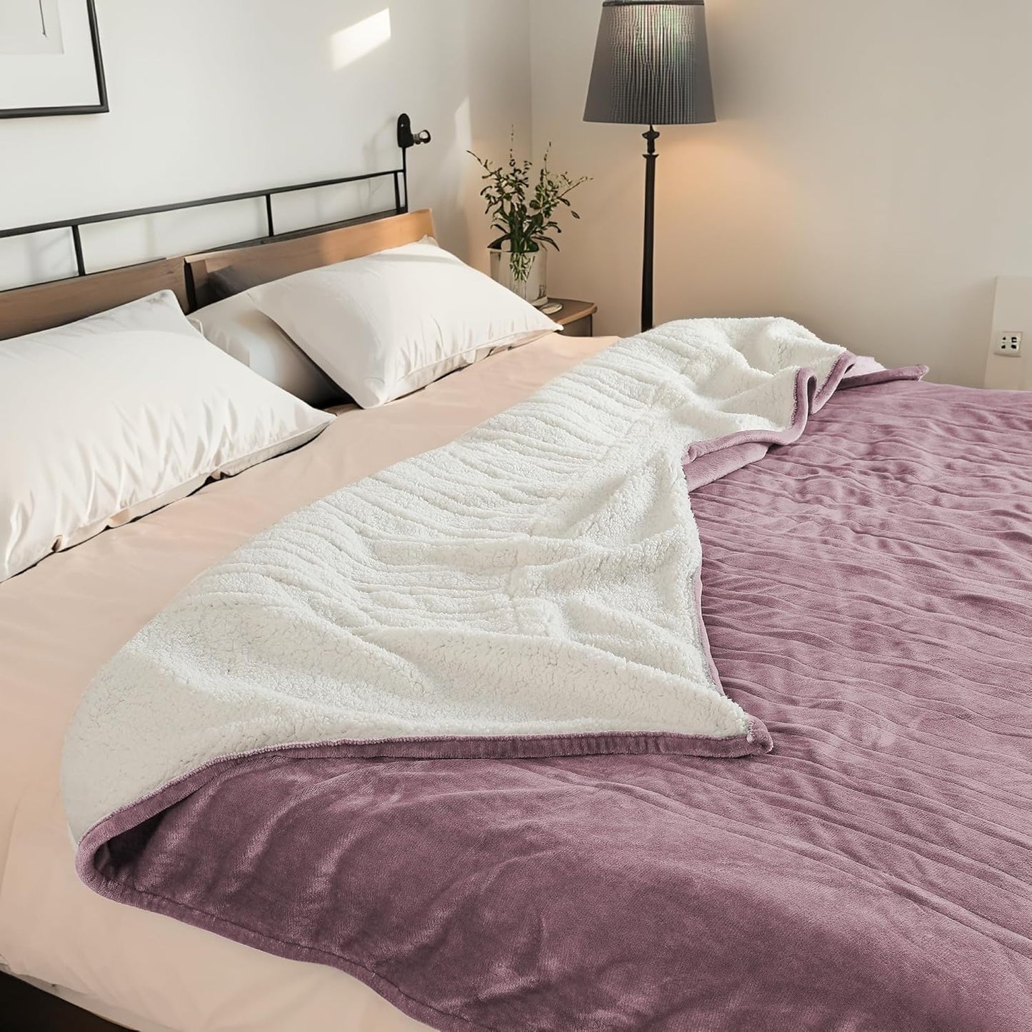 Electric Heated Blanket 72"x84" Full Size - Dual-Sided with Microplush & Sherpa Fabric, 4 Heat Settings & 10 Hours Auto Off, Machine Washable - Berry