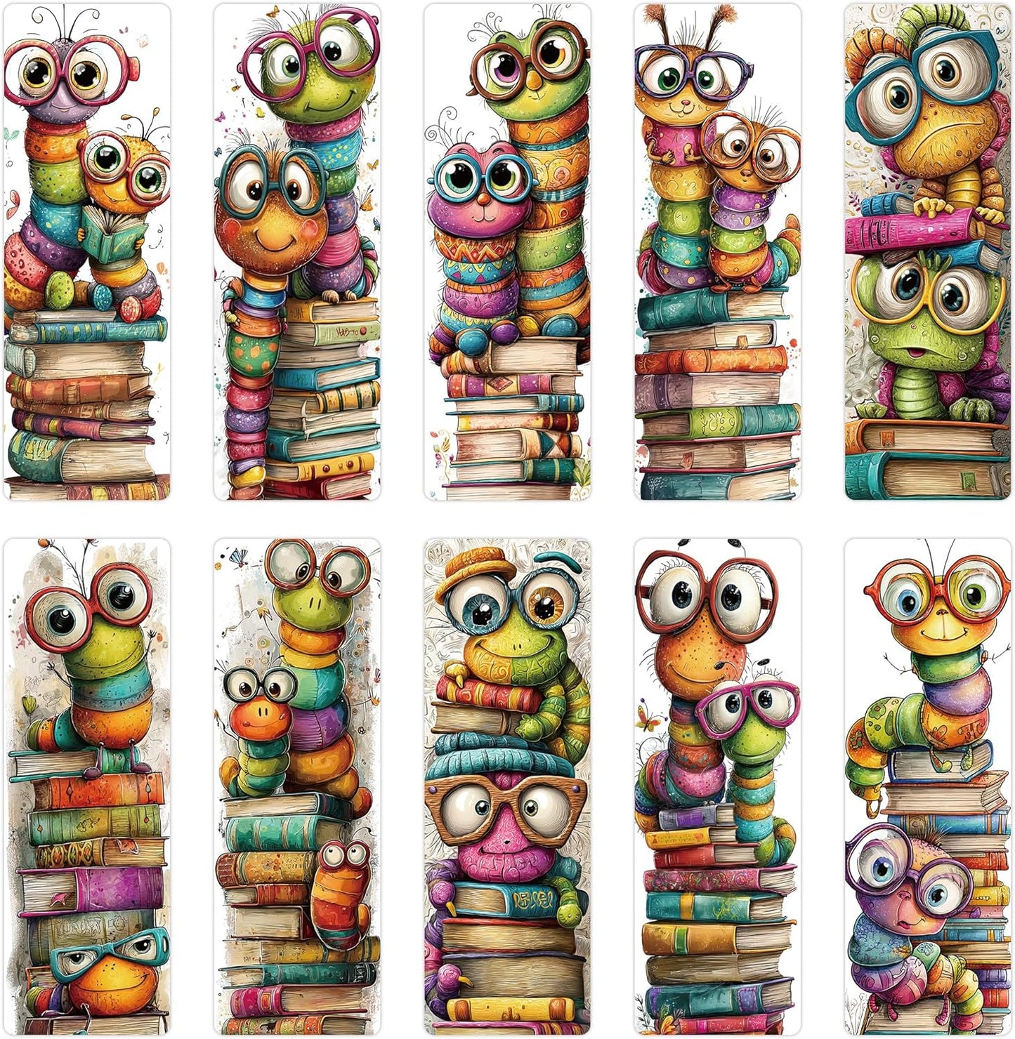 100 Pcs Cute Bookworm Bookmarks, Funny Insect Book Marks for Reading Students, Paper Bookmark Bulk, Christmas Birthday Gifts for Readers Book Lovers