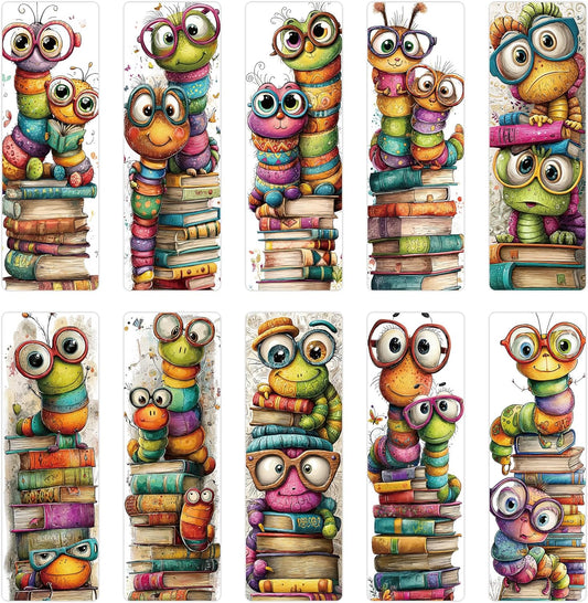 100 Pcs Cute Bookworm Bookmarks, Funny Insect Book Marks for Reading Students, Paper Bookmark Bulk, Christmas Birthday Gifts for Readers Book Lovers
