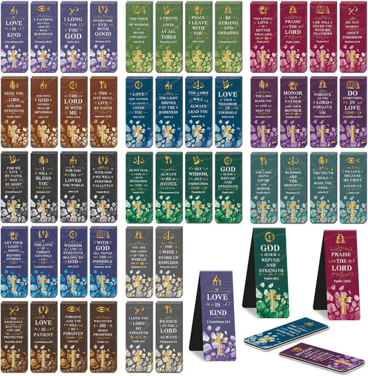 96Pack Magnetic Bookmarks Bible Bookmark Christian Bookmarks Bulk Book Marks for Reading Women Men Adults Kids Book Lovers Gifts, Cute Personalized Religious Magnet Bookmark Clips (Christian)