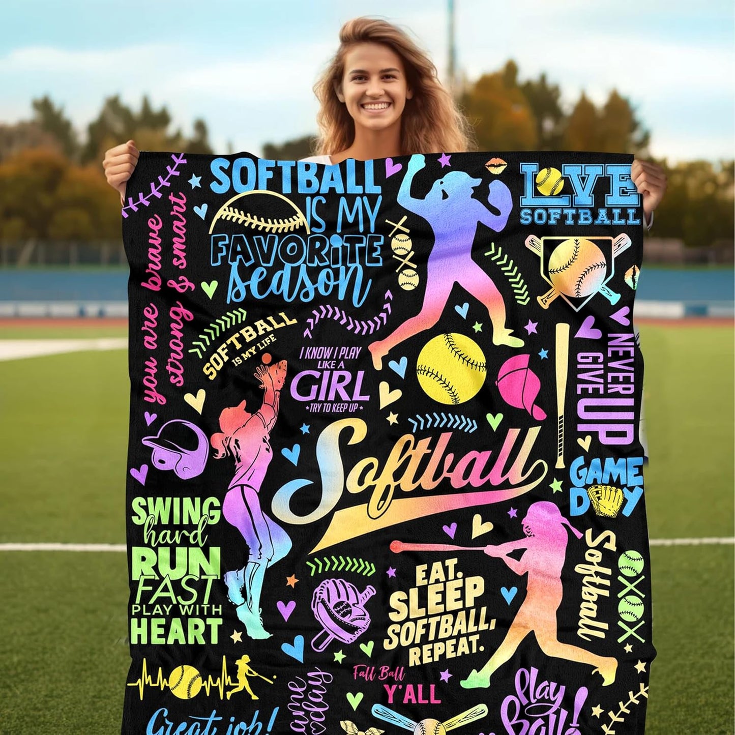 Softball Blanket Gifts for Boys Girls, Softball Lovers Throw Blanket Super Soft Lightweight Travel Bed Sofa Blankets for Sport Fans Kids Adults Player Coach, 50 x 60 Inch