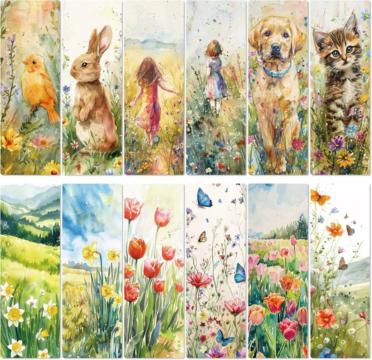 Vintage Flower Bookmark Gifts - 120 Pcs Cute Cats Dogs Paper Bookmarks Bulk for Women Book Lovers Nature Animals Page Marks School Reading Accessories Bookish Gift for Birthday Graduation
