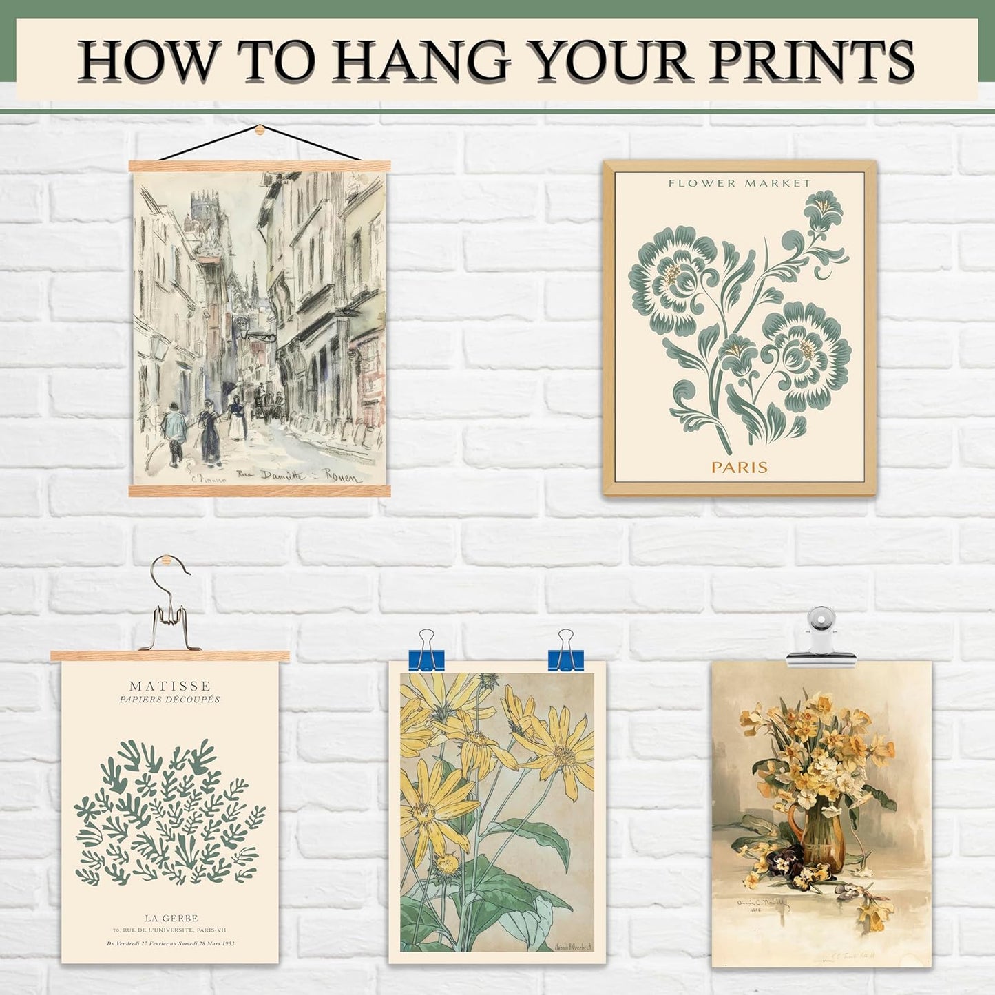 15 PCS Sage Green Wall Art Decor, Matisse Wall Prints, Abstract Posters for Room Aesthetic, Wall Art For Living Room Bedroom, Eclectic Boho Vintage Dorm Gallery Home Decor (Unframed, Green 1)