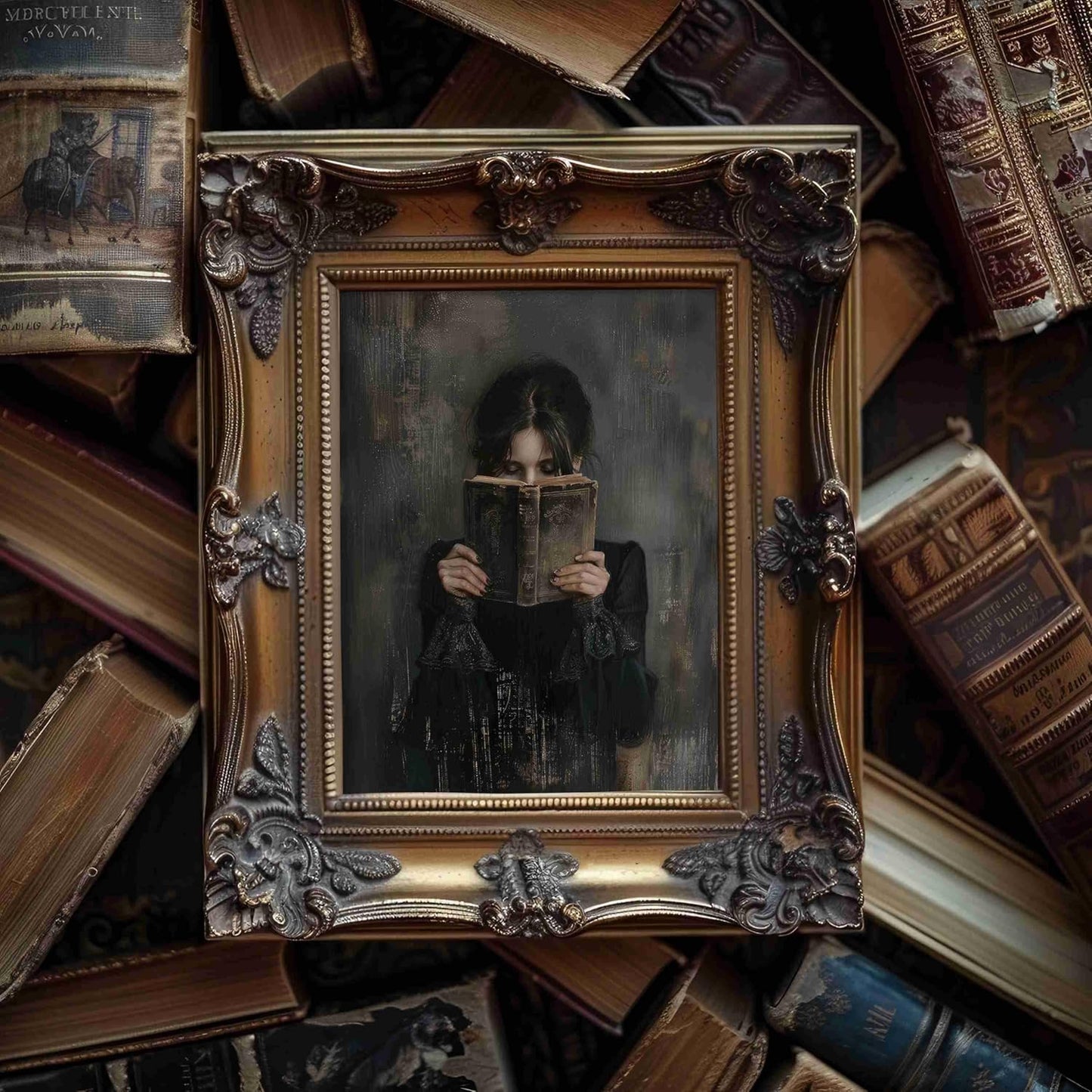 DYHOLILAND Retro Dark Wall Art-Dark Fantasy-Art Canvas Print Picture For Home Living Bedroom Office Decor-Victorian Woman Reading Bookish Poster For Dark Aesthetics Lover Decor