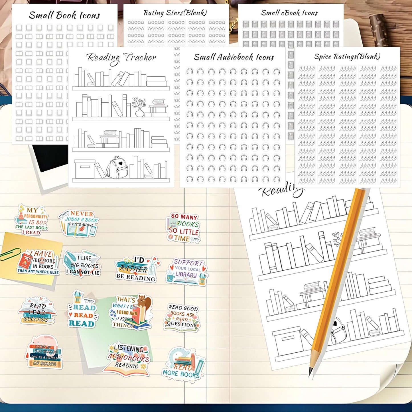 Reading Tracker Bookmark Stickers - 8 Sheets of 6x8 Inch Book Reading Progress Stickers for Planners, Journals, and Logs Perfect for Book Lovers, Students, and Read Challenges