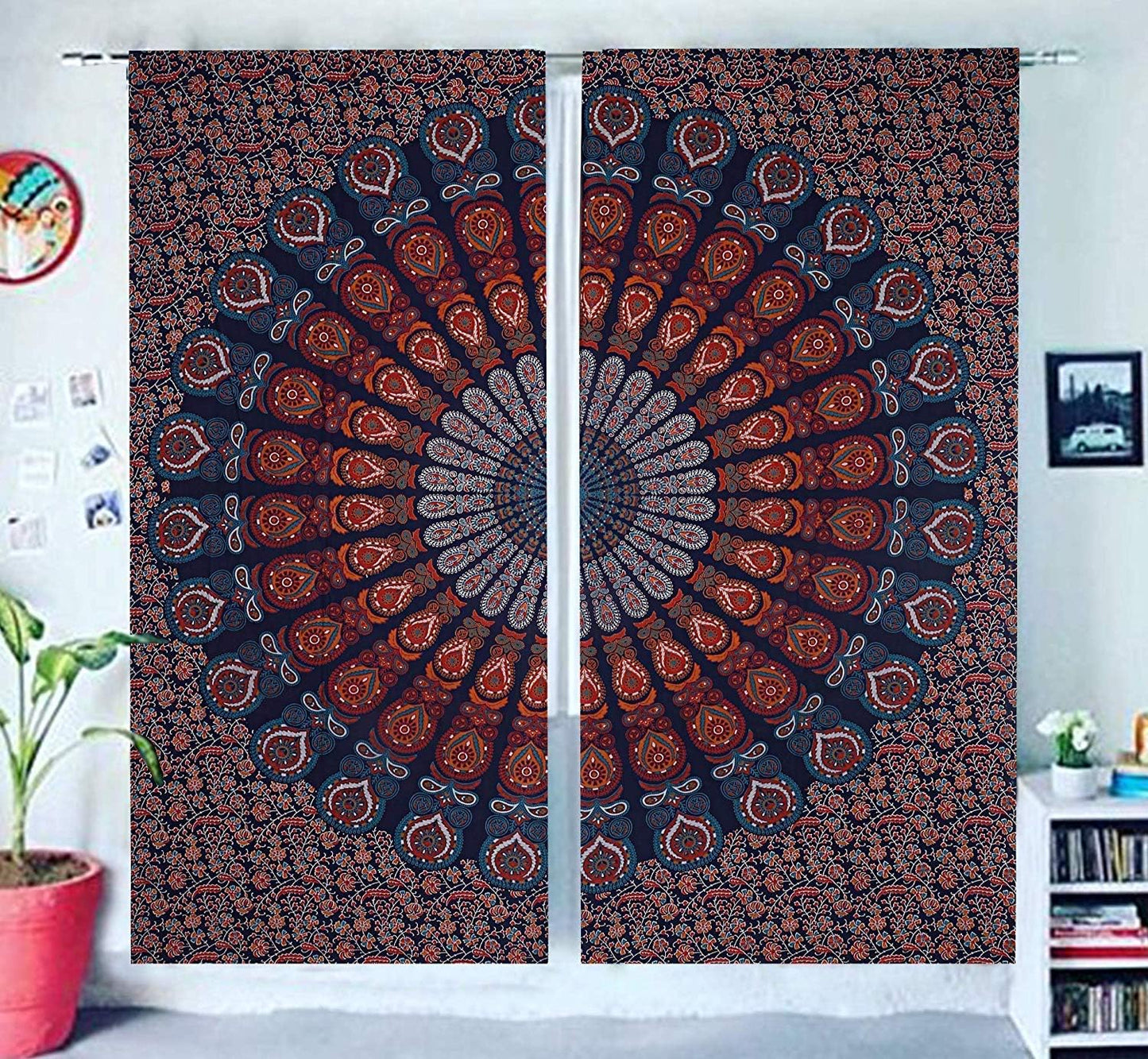 Popular Handicrafts Indian Hippie Bohemian Beautiful Peacock Mandala Curtain Panels Room Divider Blue