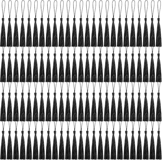 100 Pcs Bookmark Tassels for Crafts Keychain Graduation - Book Marks with Mini Tassels for Jewelry Making and Graduation Celebrations (Black)