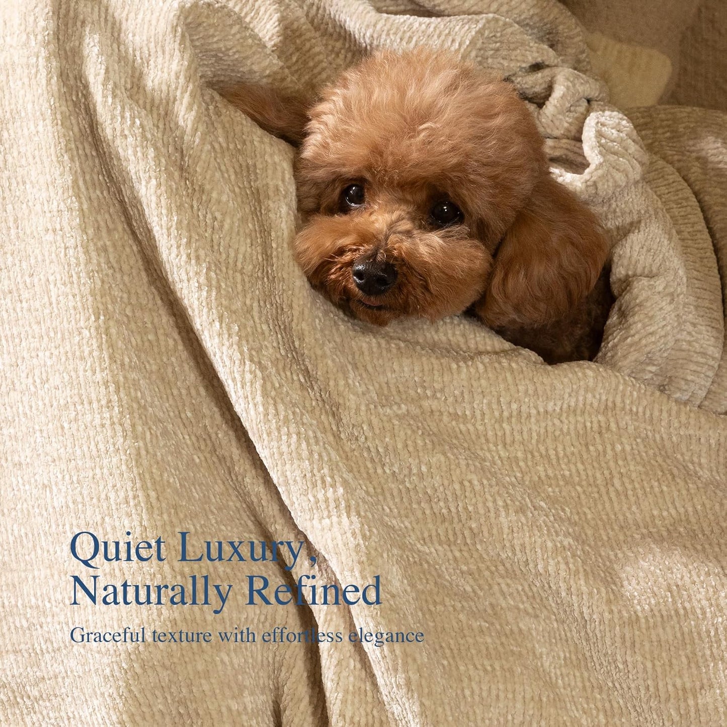 Chenille Throw Blanket for Couch, Cozy Soft Blanket Lightweight Decorative Throw for Living Room Sofa Chair, Stylish Home Decor, Ideal for Gifting, Beige 50"x60"