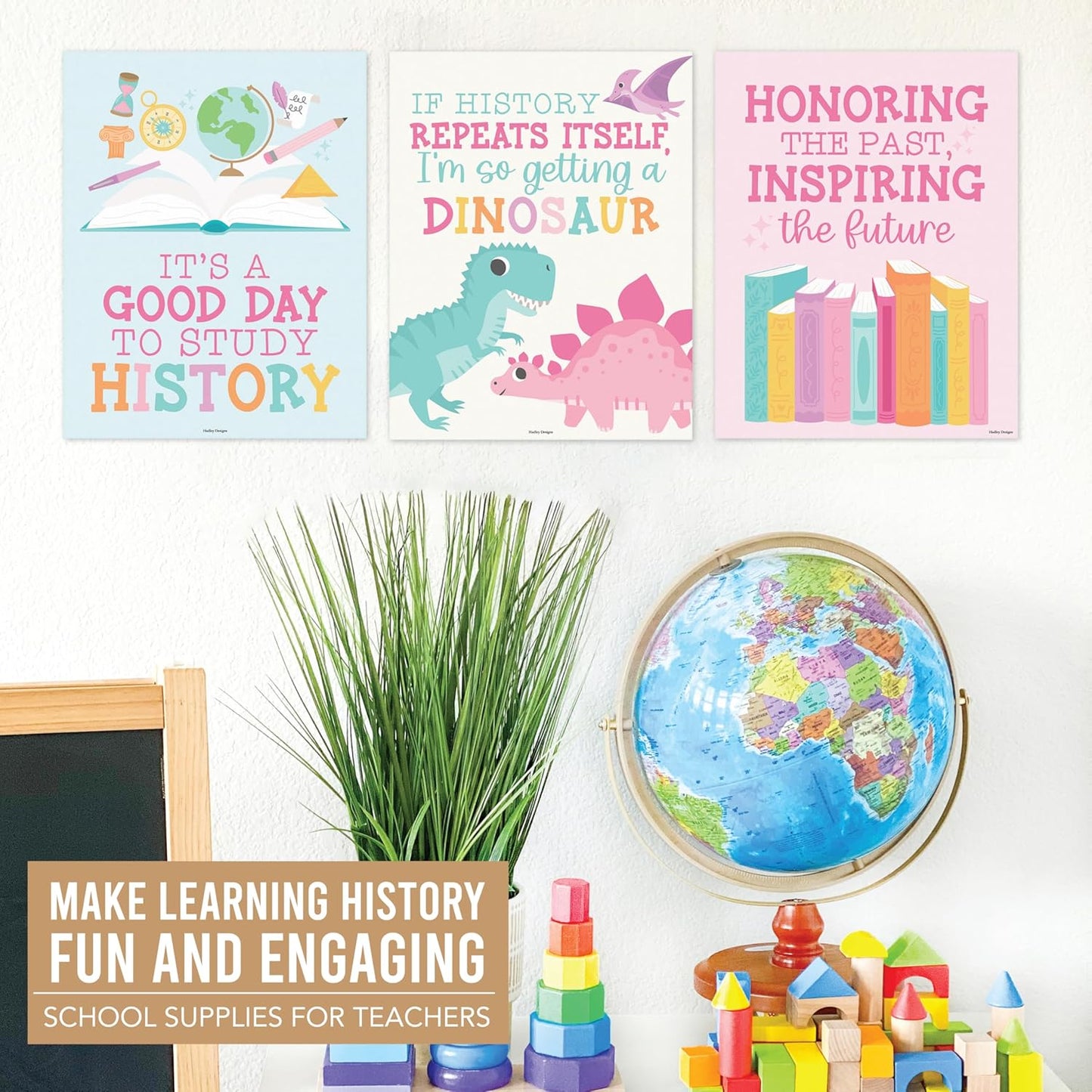 Hadley Designs 6 Social Studies Classroom Decorations – US History Posters for Elementary, Middle School and High School, Durable World History Wall Art for Teachers - Pastel Classroom Decor