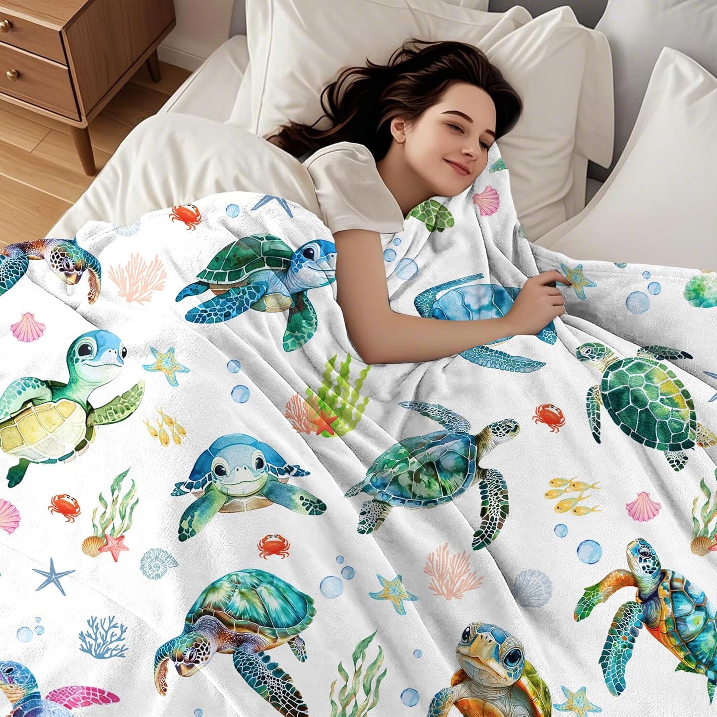 Sea Turtle Blanket Soft Cozy Flannel Turtle Throw Blanket Turtles Birthday Bedding Decor Gifts for Girls Women Kids Adults 50"x40"