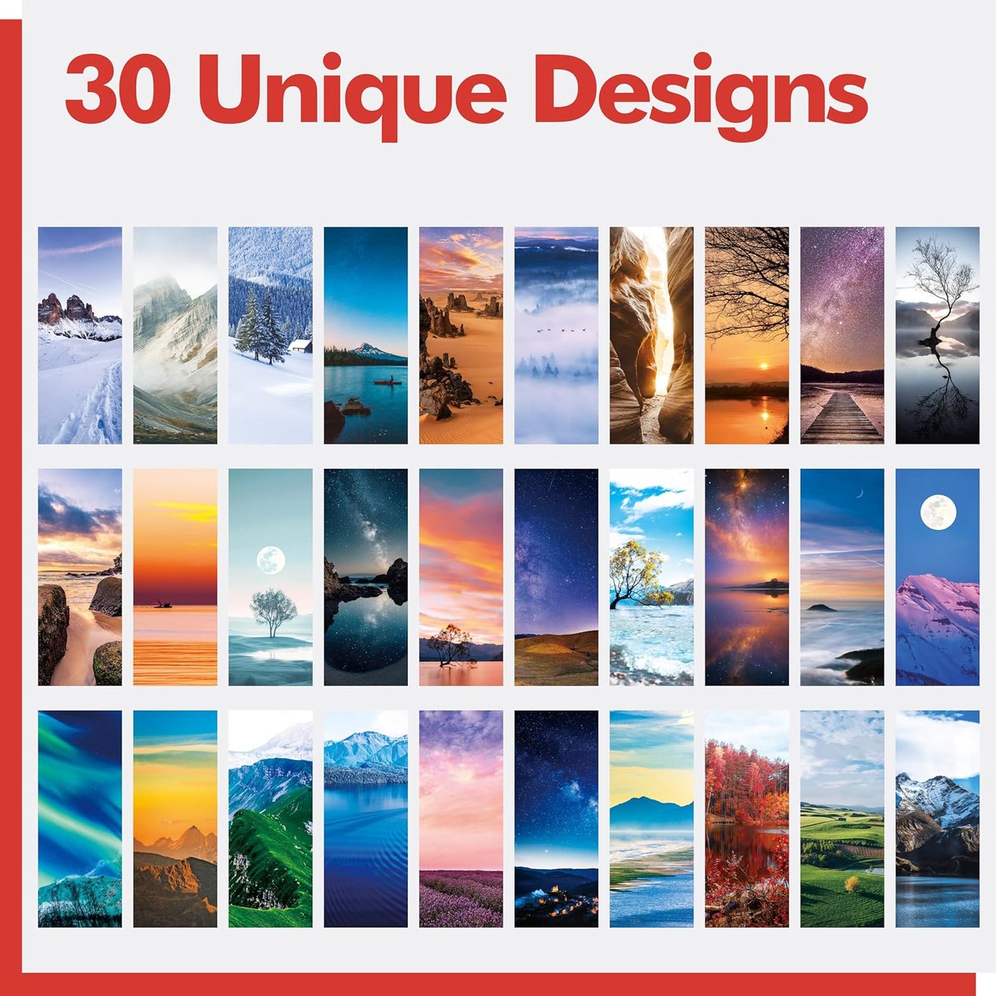 120 PCS Landscape Bookmarks, 30 Designs Double Sided Printing Paper Bookmarks Scenery Book Markers with PET Film for Primary Middle High Reading Students, Book Lovers (2.4” x 6.1”)
