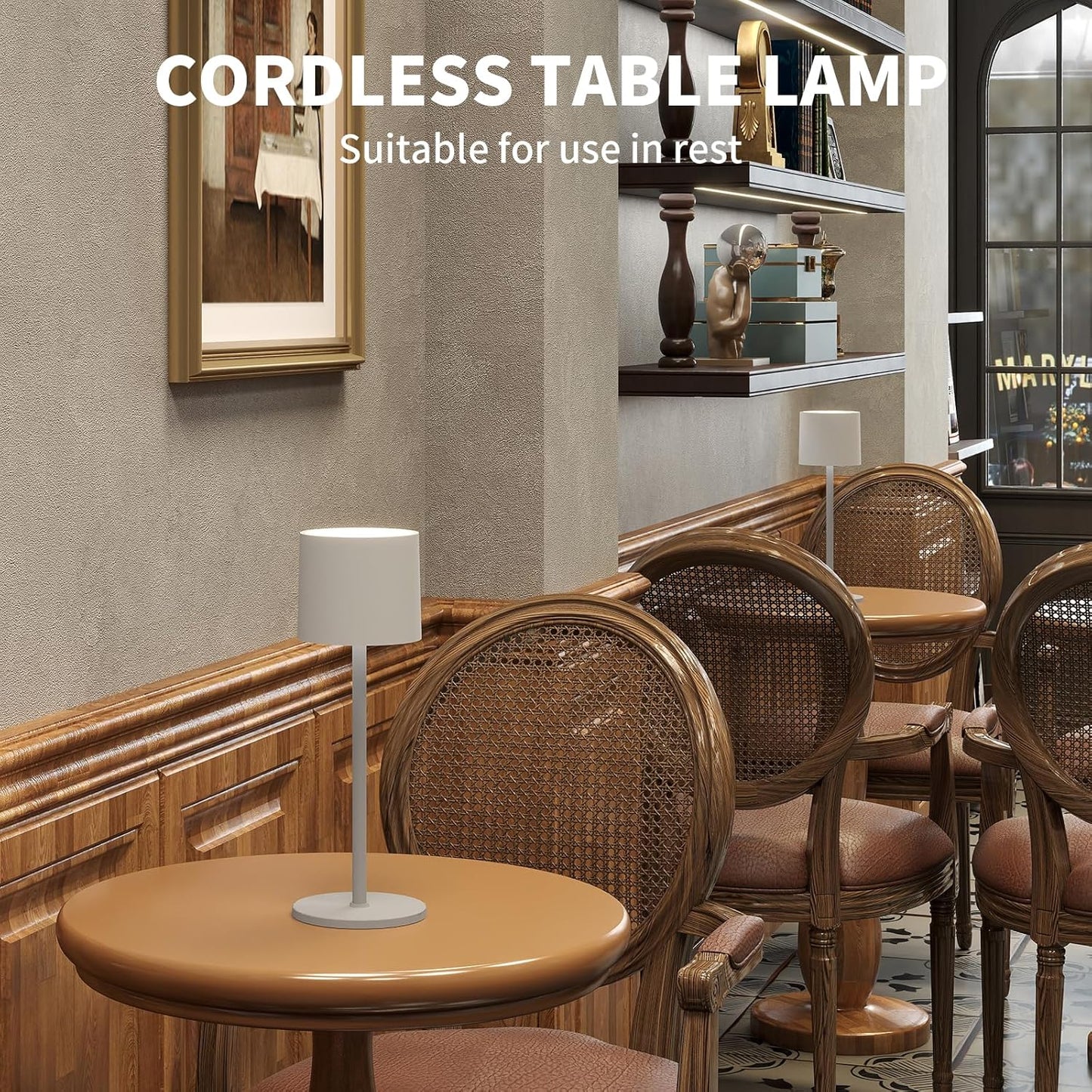 2-Pack Cordless Table Lamp, Portable LED Desk Lamps, 2 Adjustable Height, 4400mAh Battery Powered Rechargeable Light, 3 Color Stepless Dimming, for Restaurant, Bedroom, Outdoor Camping