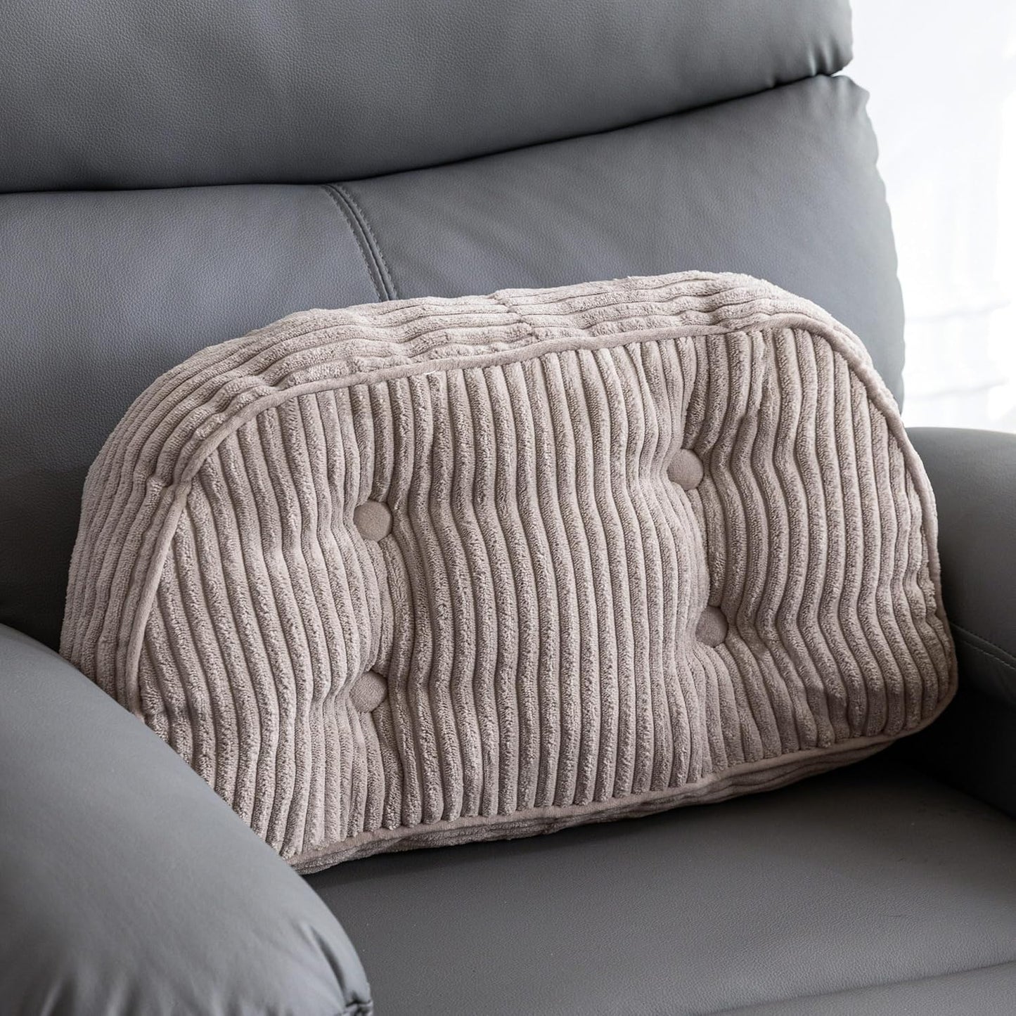 HIGOGOGO Lumbar Support Pillow for Recliner Chair/Accent Chair/Couch/Office Chair, Tufted Corduroy Back Support Cushion for Elderly, Recliner Cushions for Back Rest, Pain Relief, Reading, Grey
