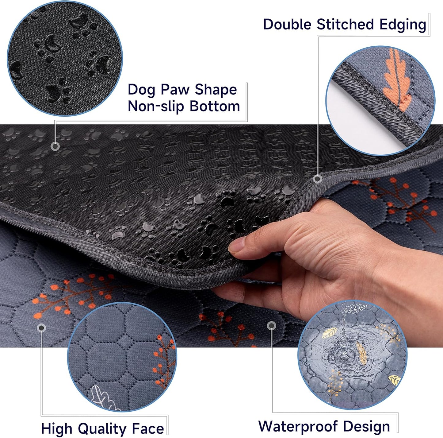 Sunheir Washable Pee Pads for Dogs , Thick Heavy Absorbency Reusable, Prevent Leakage, Waterproof , Non-Slip Pee Pads for Puppy Playpen, Crate, Whelping Box, Potty Training, Grey, 2 packs