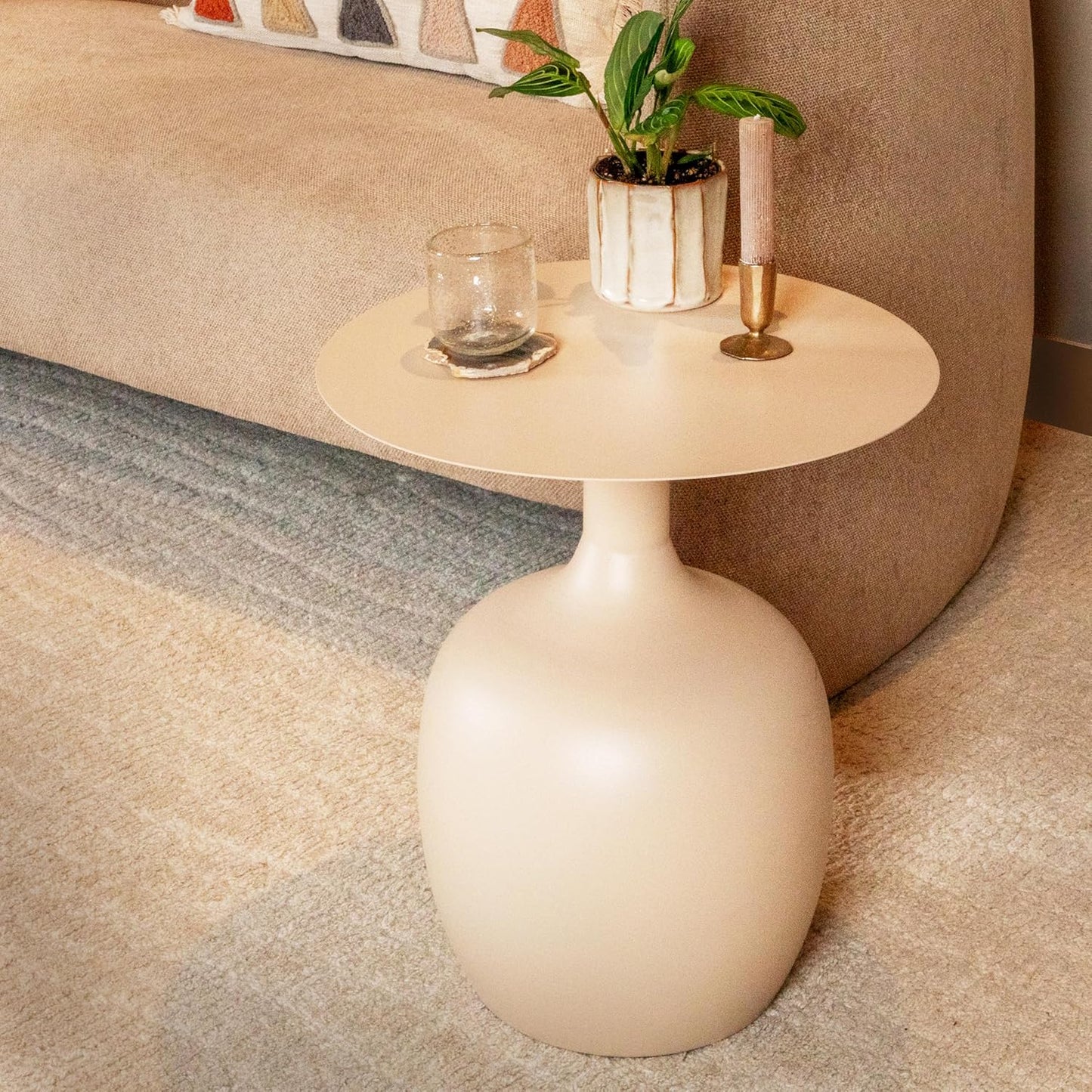 Creative Co-Op Chic Metal Round Side Table, Cream