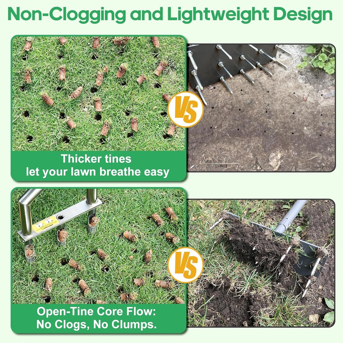 Manual Push Core Aerator Lawn Tool: Semi-Assembled Lawn Aerator with 3 Replaceable Hollow Tine - Yard Aeration Tool for Lawn Grass Plug Air Aerators, Handheld Lawn Care Coring Soil Aerator - Blue