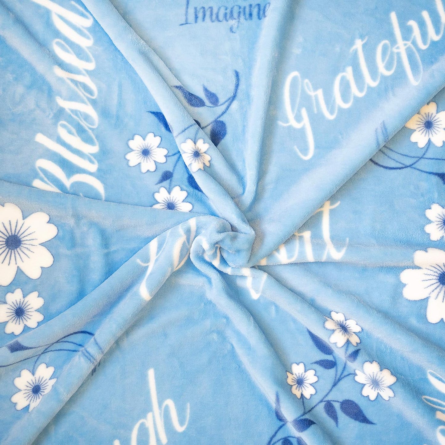 Oversized Throw Blanket with Inspirational Words of Comfort - Get Well Soon Healing Thoughts and Loving Wishes - Extra Large 50x60 Soft Sentiments - Blue Floral