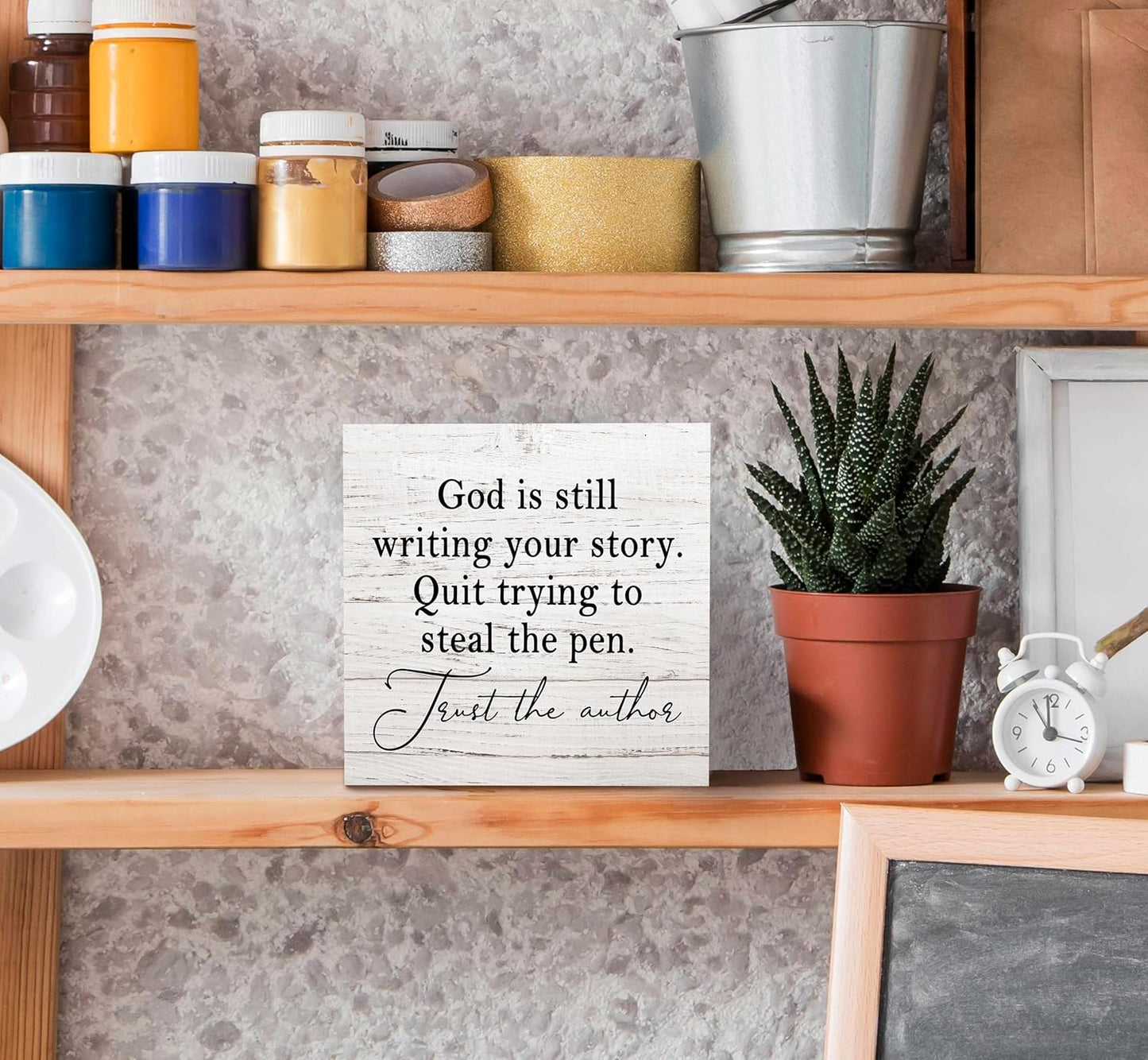 SRADMO God Is Still Writing Your Story, Prayer Room Decor, Christian Bible Verse Decor Wooden Box Sign For Home Office, Inspirational Signs Shelf Table Decorations
