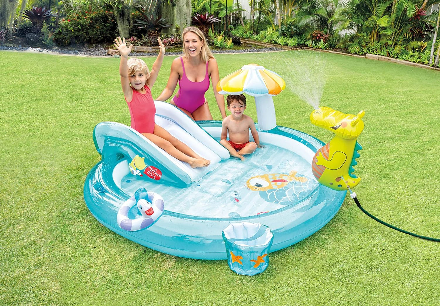 Intex Gator 6.6' x 5.6' x 4" Outdoor Inflatable Kiddie Pool Water Play Swim Center