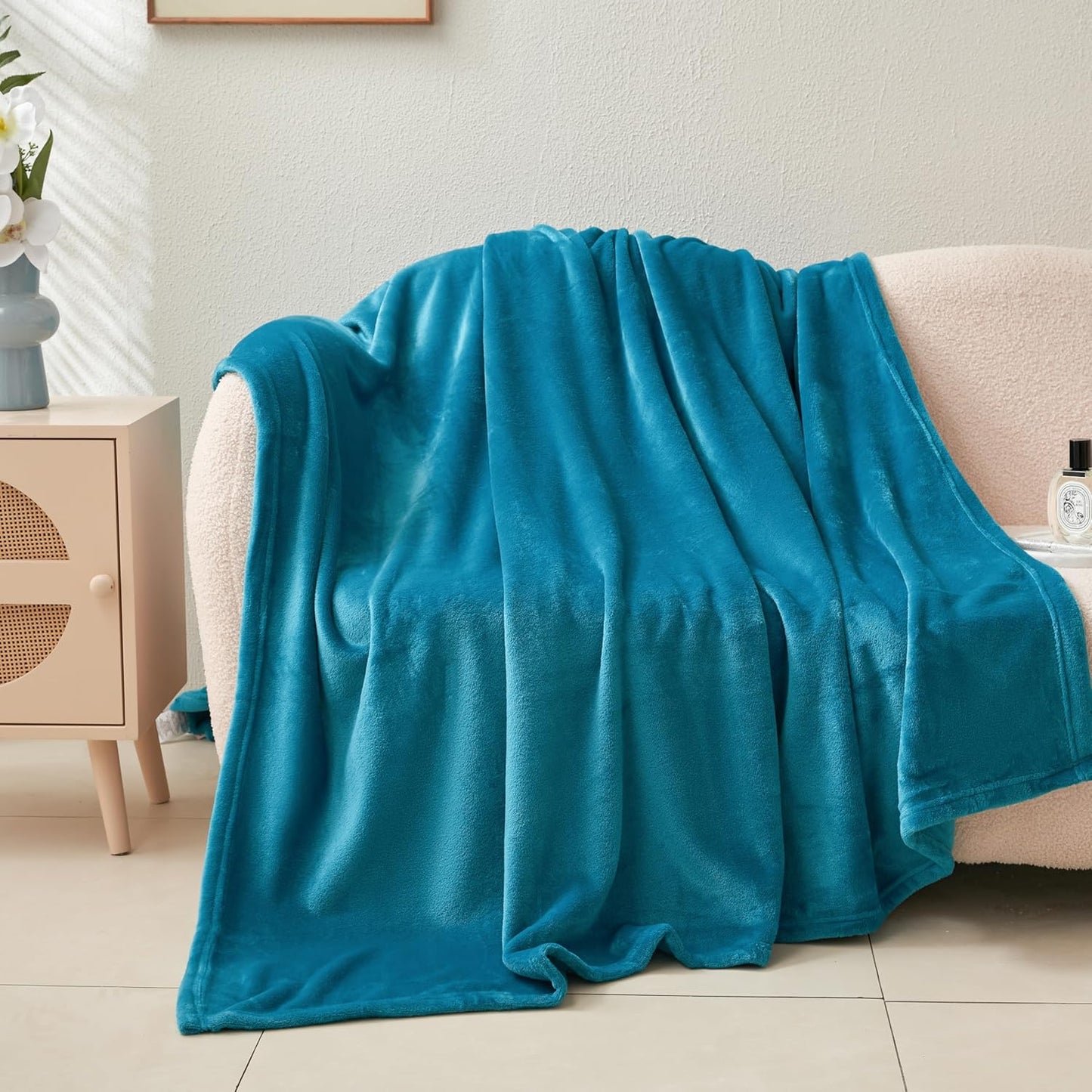 Camping Throw Blanket- Cozy Flannel Blankets for All Seasons Suitable Bed, Couch, Sofa, Movie Night, and Travel- Peacock Green 60" x 80"