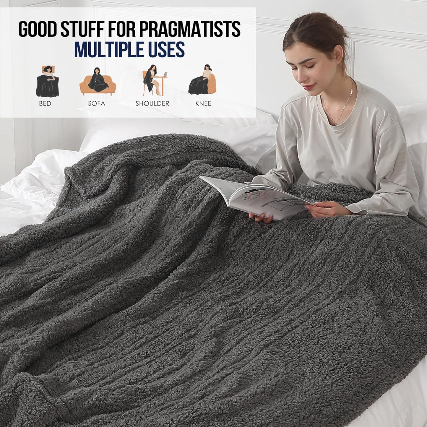 Heated Throw Blanket, Electric Blanket Throw with 5 Heating Levels & 4 Hours Auto Off, Double Sided Super Soft Sherpa Fast Heating Blanket with ETL Certified for Bedding, 50"x60", Dark Gray