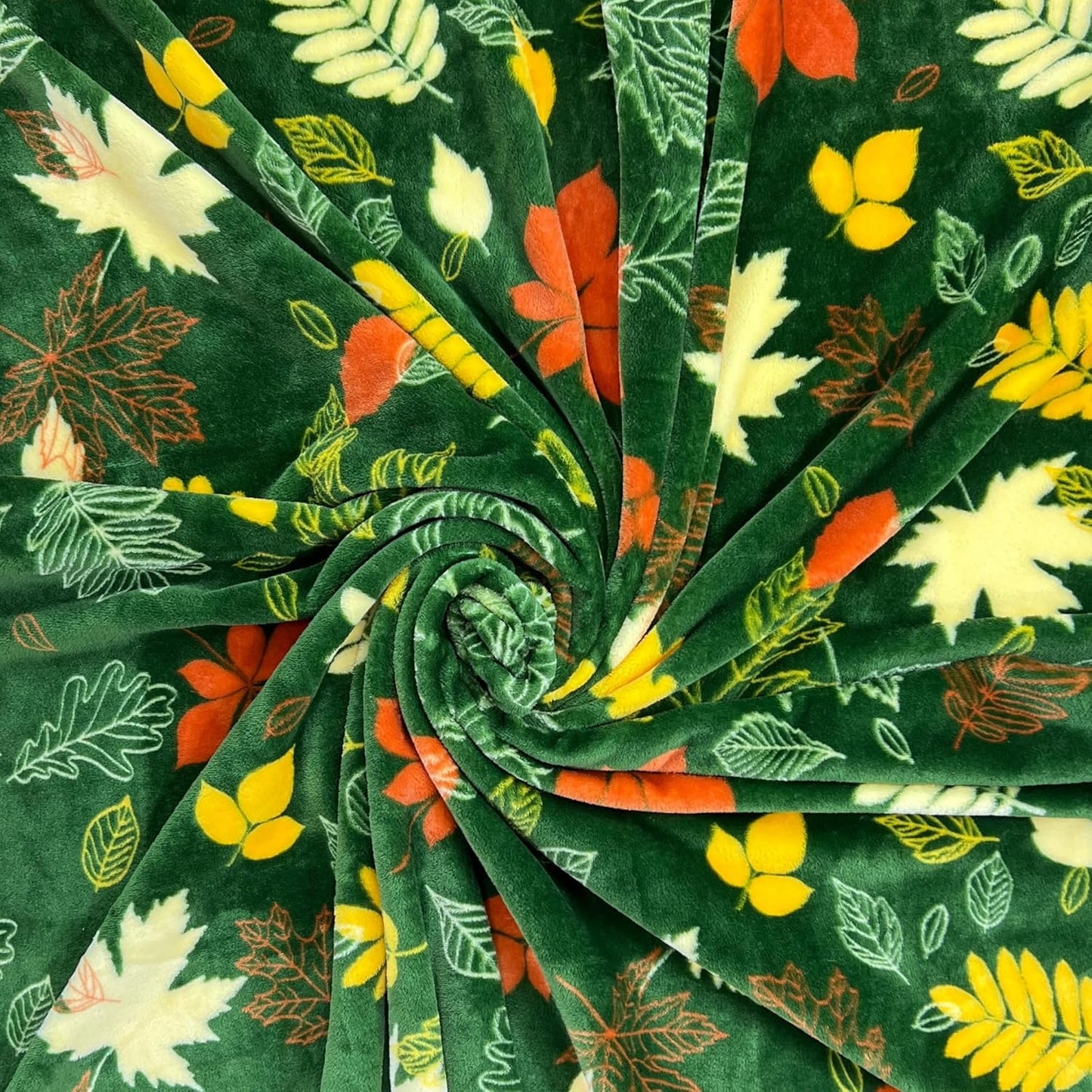 Fall Leaves Throw Blanket: Velvety Soft, Durable Fleece Accent for Bed Chair or Couch, Green Yellow Rust 50 x 70 inches