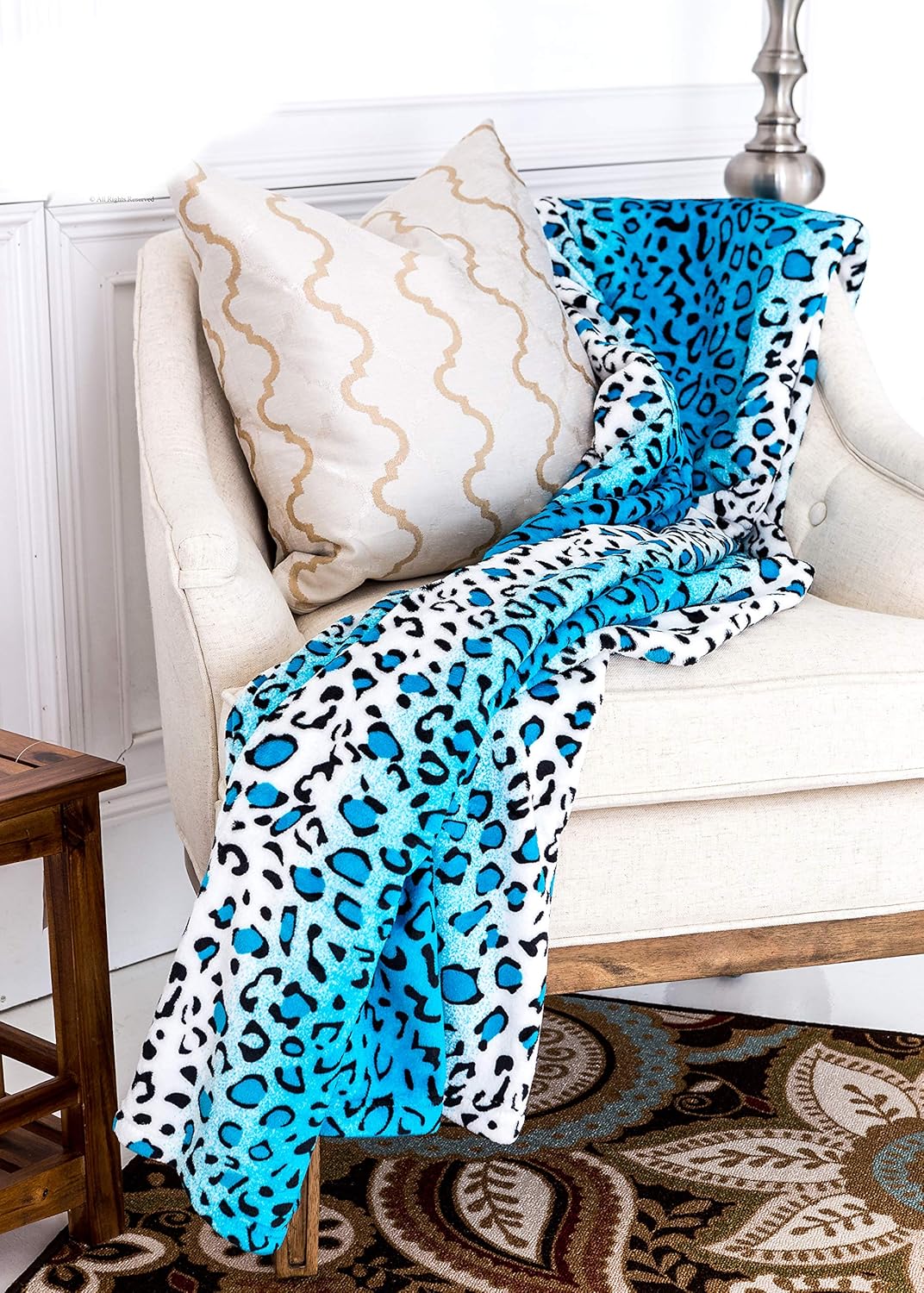 Home Must Haves Zebra Giraffe Safari Animal Print All Season Extra Soft Warm Cozy Sofa Couch Plush Premium Throw Bed Blanket (Queen, Turquoise Leopard)