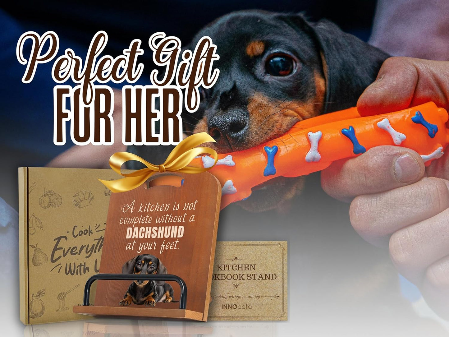 InnoBeta Dachshund Gifts for Women, Cookbook Stand for Kitchen Counter, Perfect Gifts for Dachshund Lovers on Birthday, Adjustable Tablet Recipe Book Holder, Unique Kitchen & Home Decor