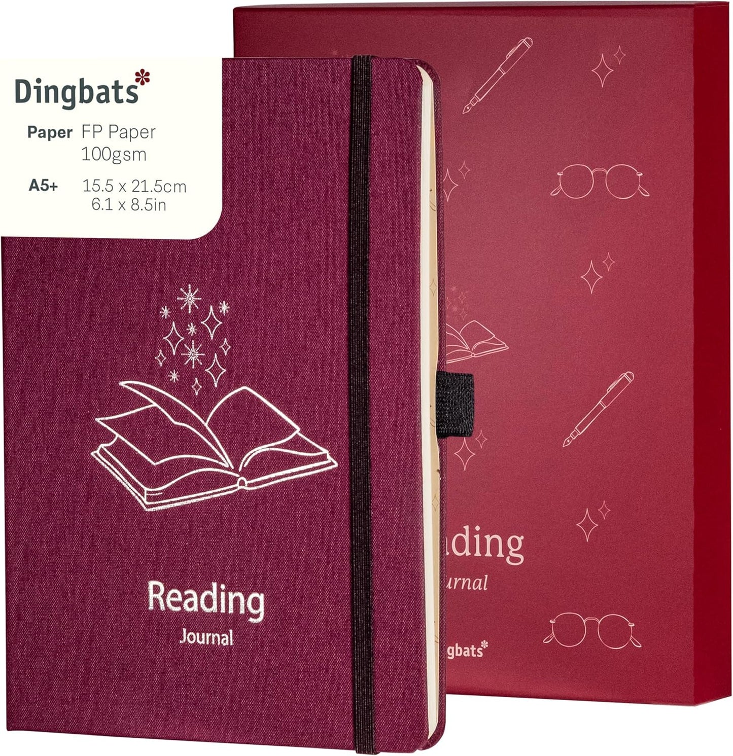 Dingbats* Reading Journal for Book Lovers - Thick Paper Thread-Bound Hardcover Book Tracker to Record Reads, Quotes & Reflections, with Elastic Closure, Pen Loop & Bookmarks for Organized Reading