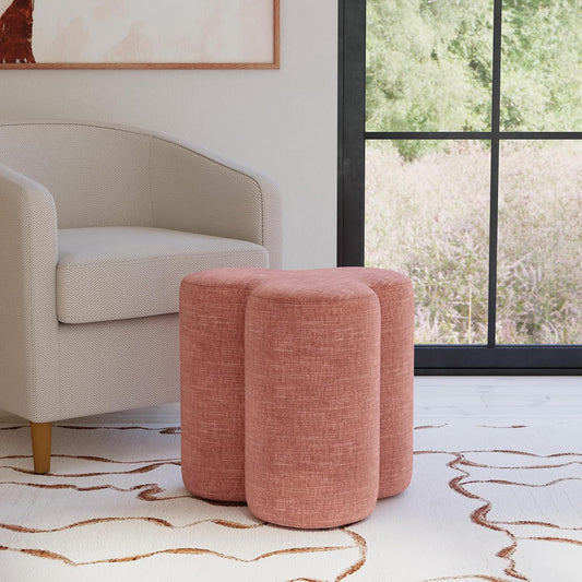 HomePop Upholstered Clover Shaped Ottoman|HomePop Home Décor|Foot Rest Ottoman - Pink Chenille