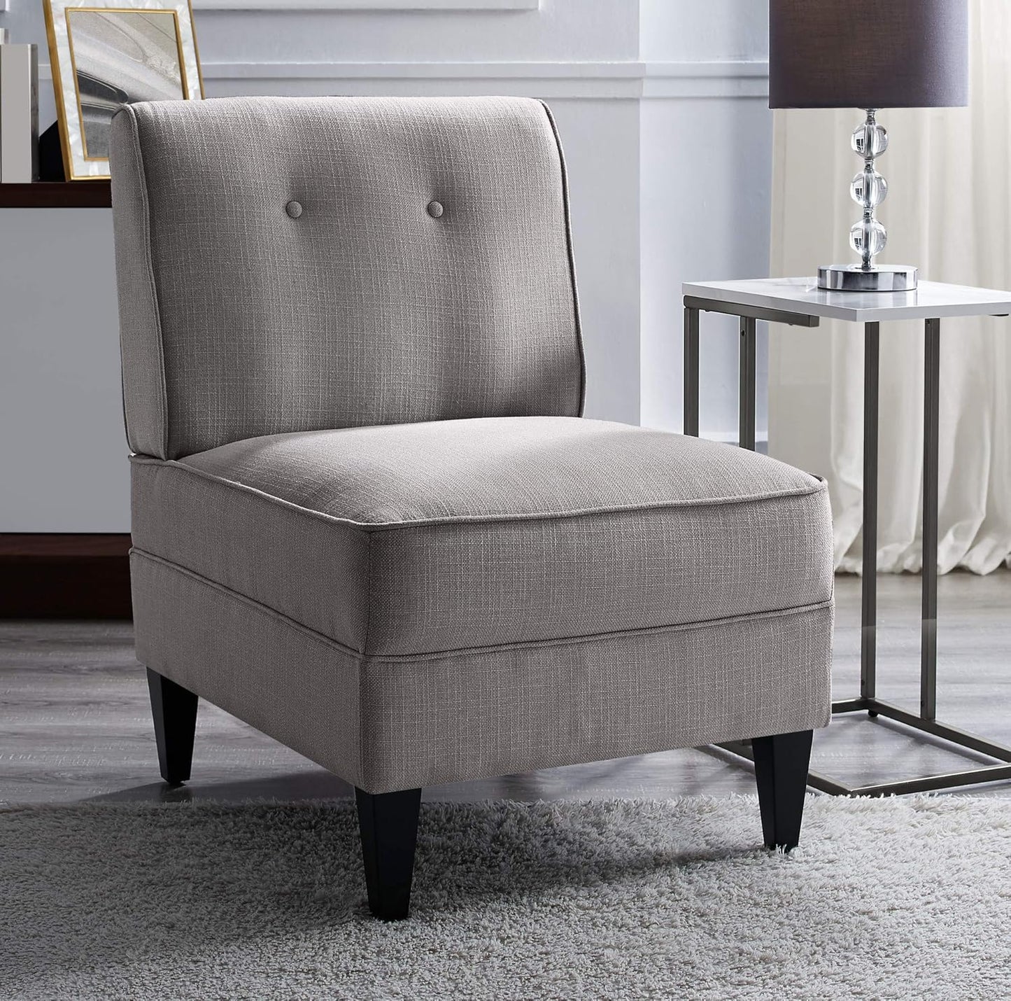 Serta Copenhagen Modern Accent Chair, Button Tufted Backrest, Sinuous Spring Seat Cushion, Rubberwood Legs, Upholstery for Living Room, Bedroom and Small Spaces, Polyester Woven Fabric, Gray