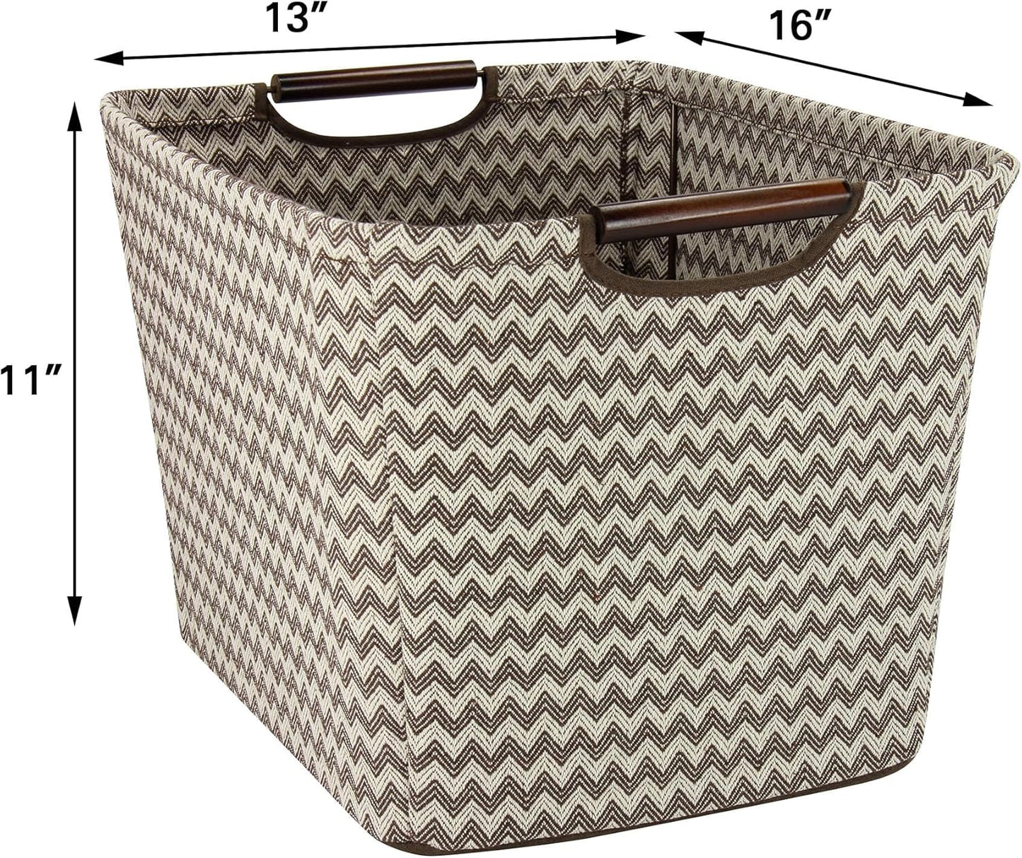 Household Essentials 661-1 Medium Tapered Fabric Storage Bin with Wood Handles | Brown Chevron