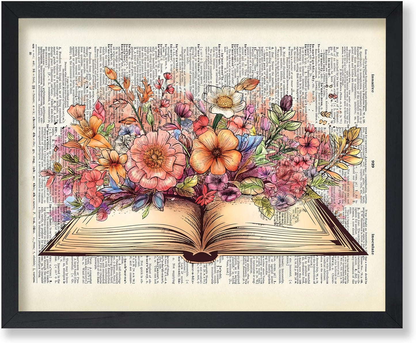 Poster Master Dictionary Art Poster - Floral Book Print - Flower Wall Art - Chic Gift for Men, Women, Teacher & Student - Colorful Decor for Bedroom, Office, Dorm or Library - 8x10 UNFRAMED Wall Art