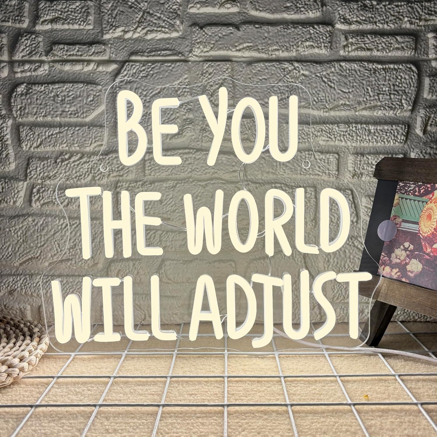Mutank Be You The World Will Adjust Neon Signs for Wall Decor, USB Powered Dimmable LED Neon Light, for Bedroom Room Office Motivational Wall Decor(12.9 * 10.6 In)