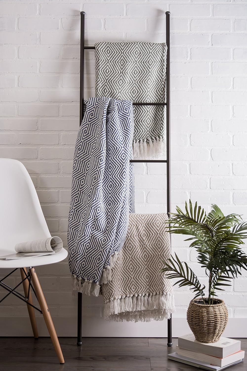 DII Diamond Throw Collection Woven Cotton, 50x60, French Blue