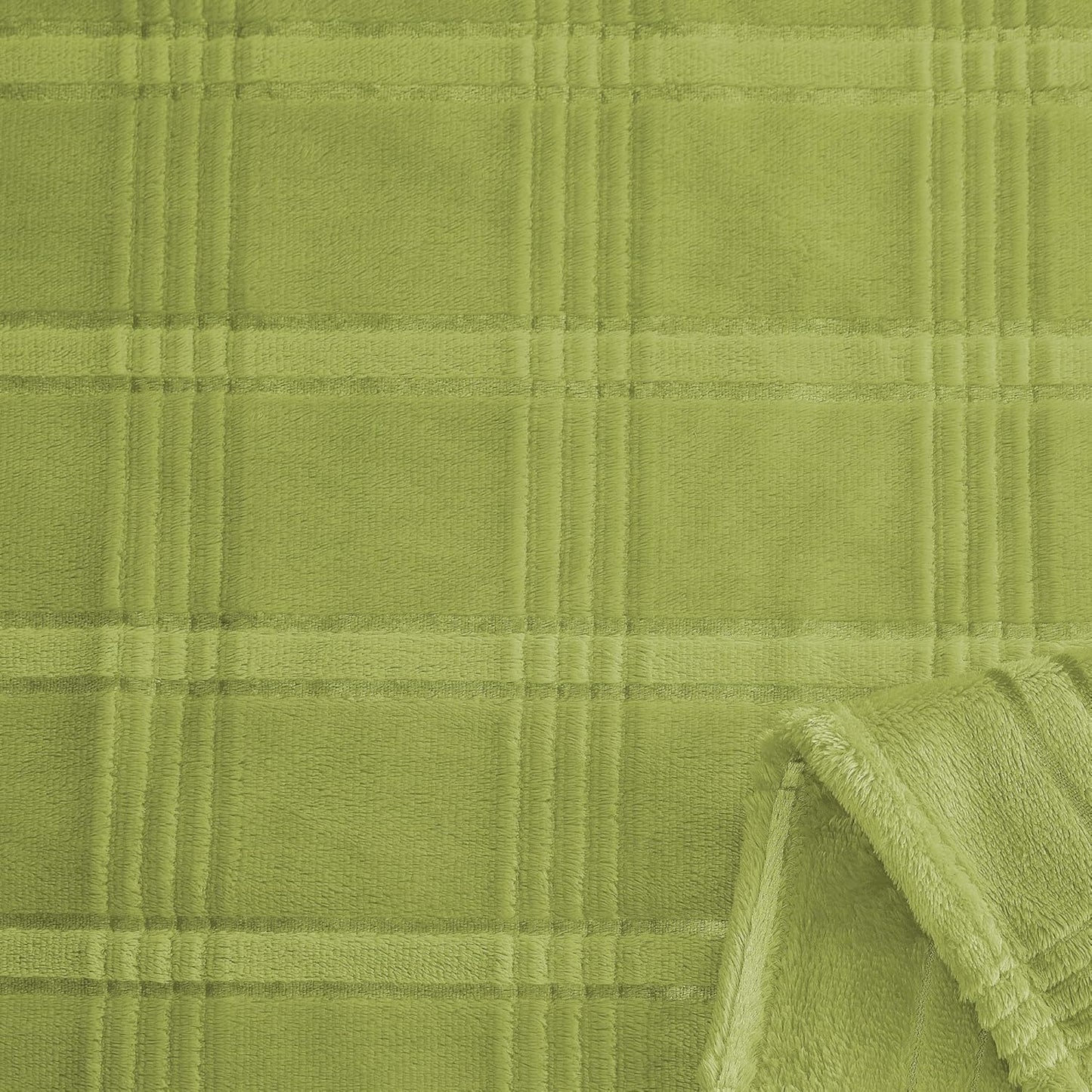 Super Soft Flannel Throw Blanket 50x60 Inches, Premium Checkered Jacquaed Silky Fleece Lightweight Bed Blanket All Season Use, Olive Green Strip, 50"x60"
