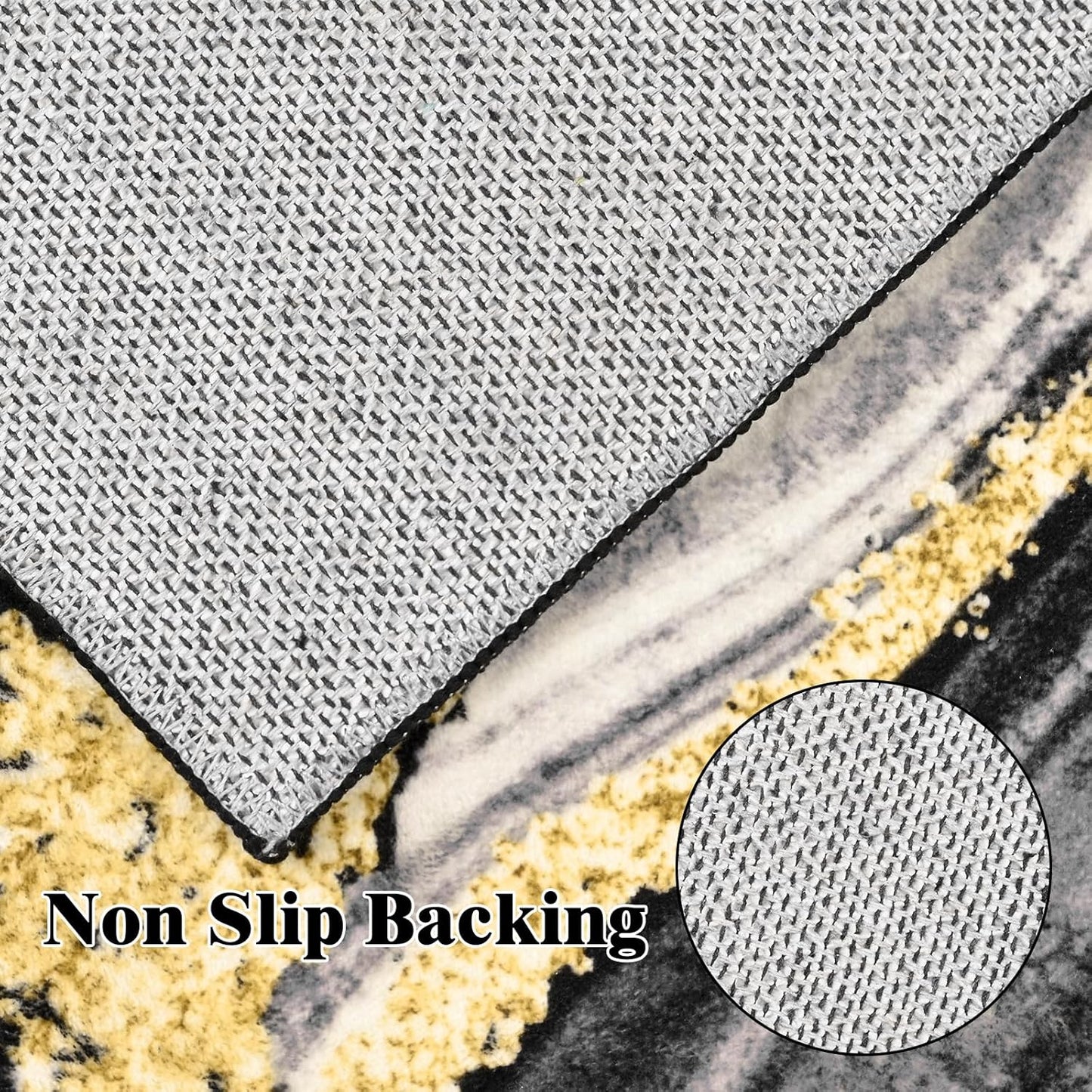 ASPMIZ Black and Gold Round Rug 4ft Washable Round Area Rug for Living Room, Faux Wool Marble Bedroom Rugs Non Slip, Soft Modern Floor Carpet Low Profile Rugs for Dining Room Home Office Decor