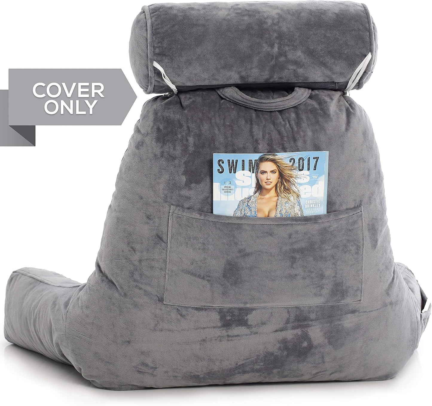 Husband Pillow XXL Cover Only Dark Grey, Cozy Microfiber Bed Rest Pillow Cover with Arms - Array of Colors - Generous Side and Back Pockets for Your Favorite Comfy Reading Pillow