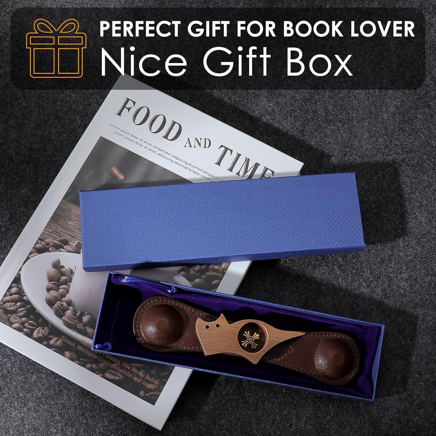 Wooden Book Thumb Page Holder for Women Men Leather Weighted Bookmarks Book Weight Page Holder Reading Accessory Gift for Reader Writer Lover Book Worm Mom Father Gift (PH02Page Holder-Cat, Large)