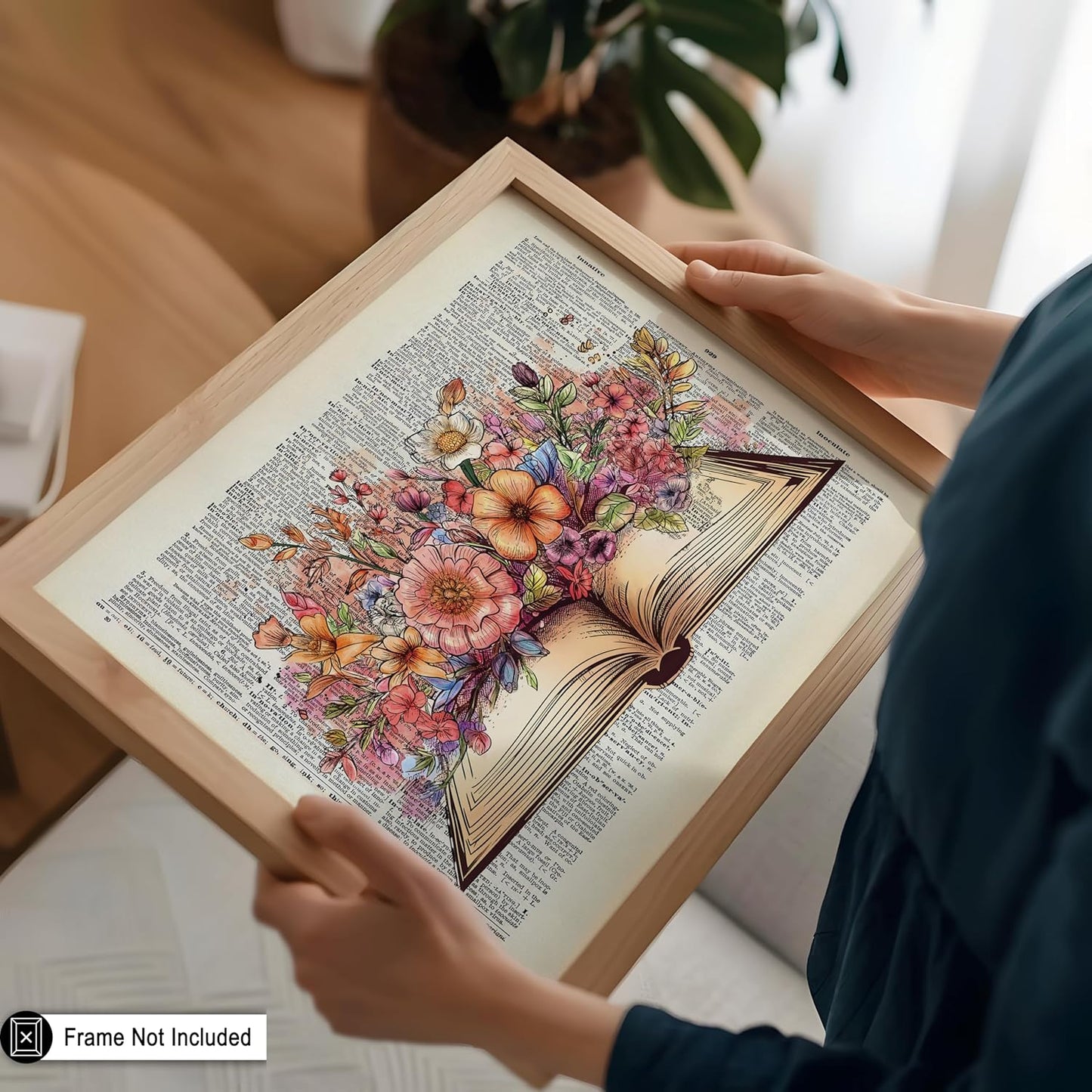 Poster Master Dictionary Art Poster - Floral Book Print - Flower Wall Art - Chic Gift for Men, Women, Teacher & Student - Colorful Decor for Bedroom, Office, Dorm or Library - 8x10 UNFRAMED Wall Art