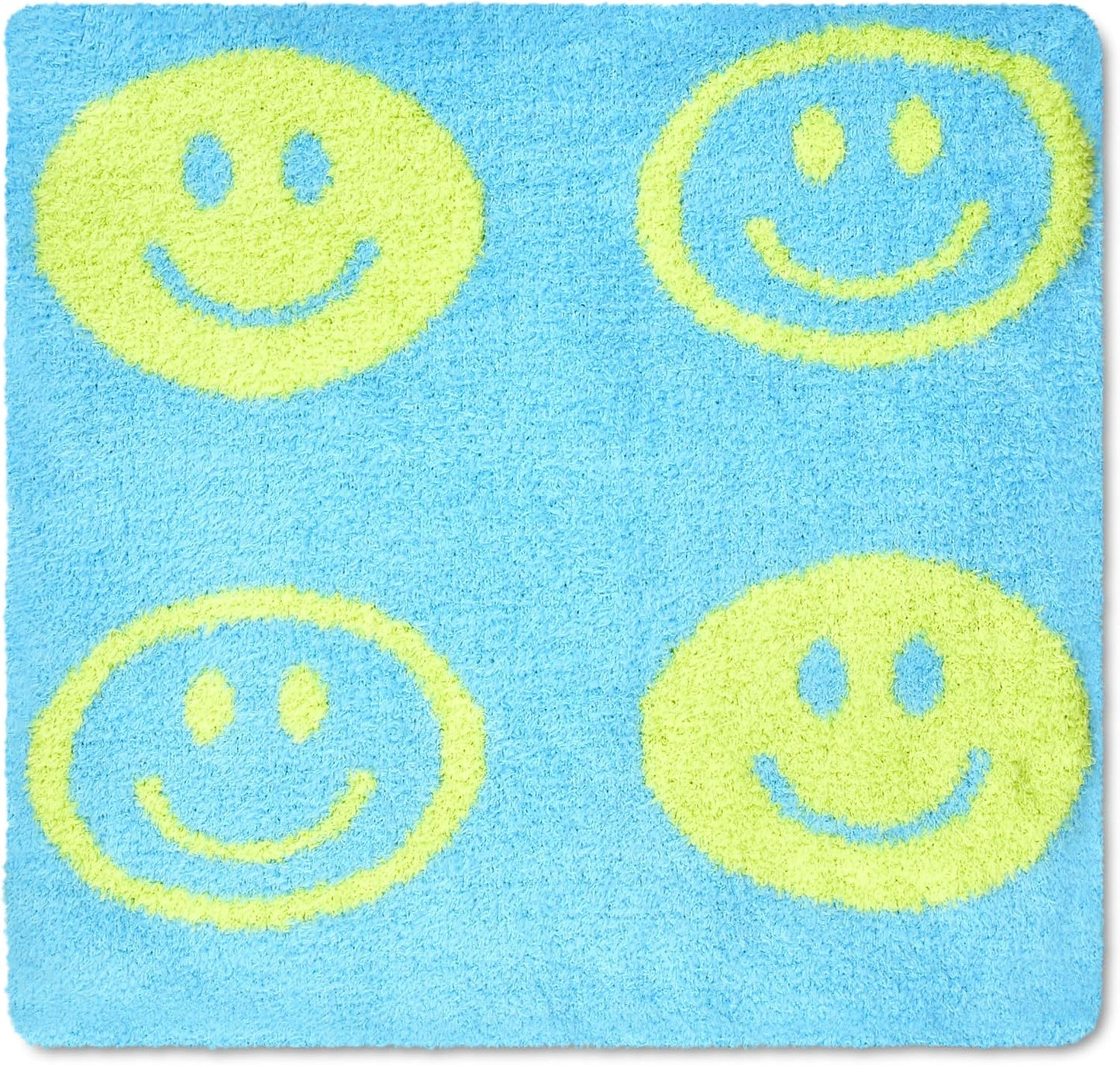 iscream Silky Soft Cozy Knit 56" x 60" Reversible Throw Blanket - Smiley Face, Lime & Turquoise