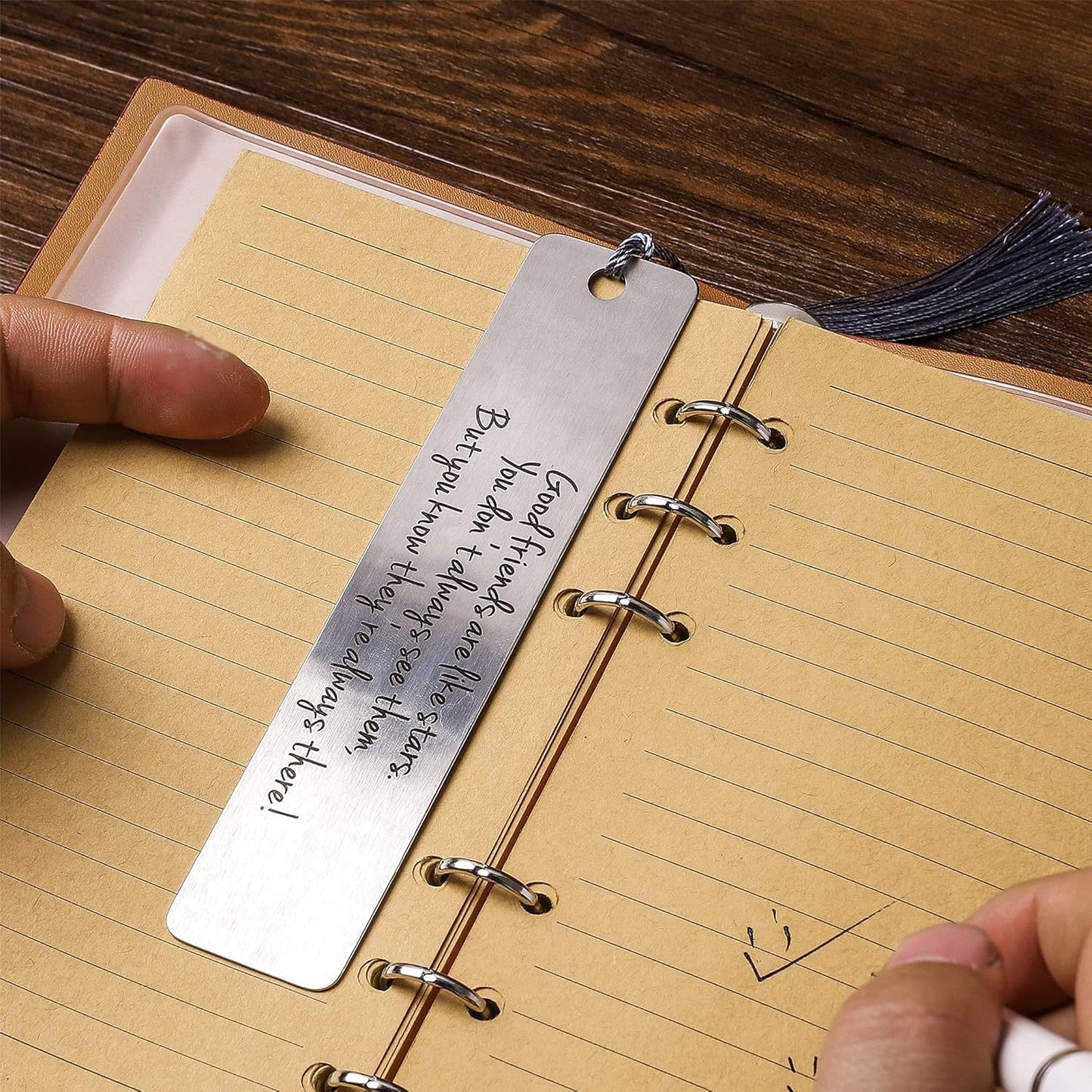 FKOG Custom Personalized Engraved Stainless Steel Bookmarks Gift for Reader Best Friend Silve Brass Metal Bookmarks with Tassel (Custom Link)