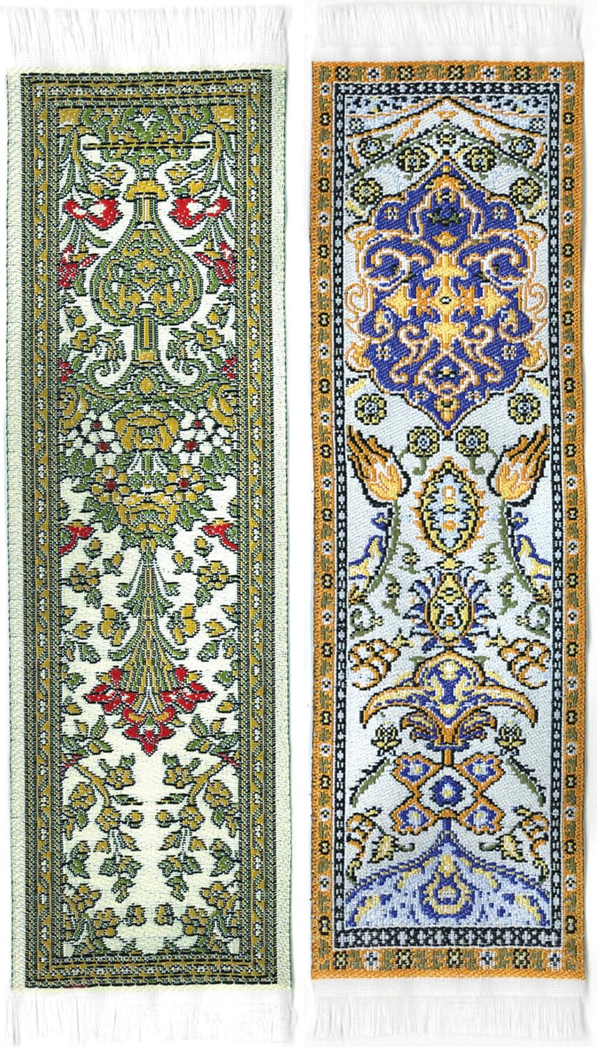 Oriental Carpet Bookmarks - Authentic Woven Fabric - Beige Collection - 2 Bookmark designsBeautiful, Elegant,Cloth Bookmarks! Best Gifts & Stocking Stuffers for Men,Women,& Teachers!