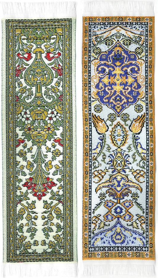Oriental Carpet Bookmarks - Authentic Woven Fabric - Beige Collection - 2 Bookmark designsBeautiful, Elegant,Cloth Bookmarks! Best Gifts & Stocking Stuffers for Men,Women,& Teachers!