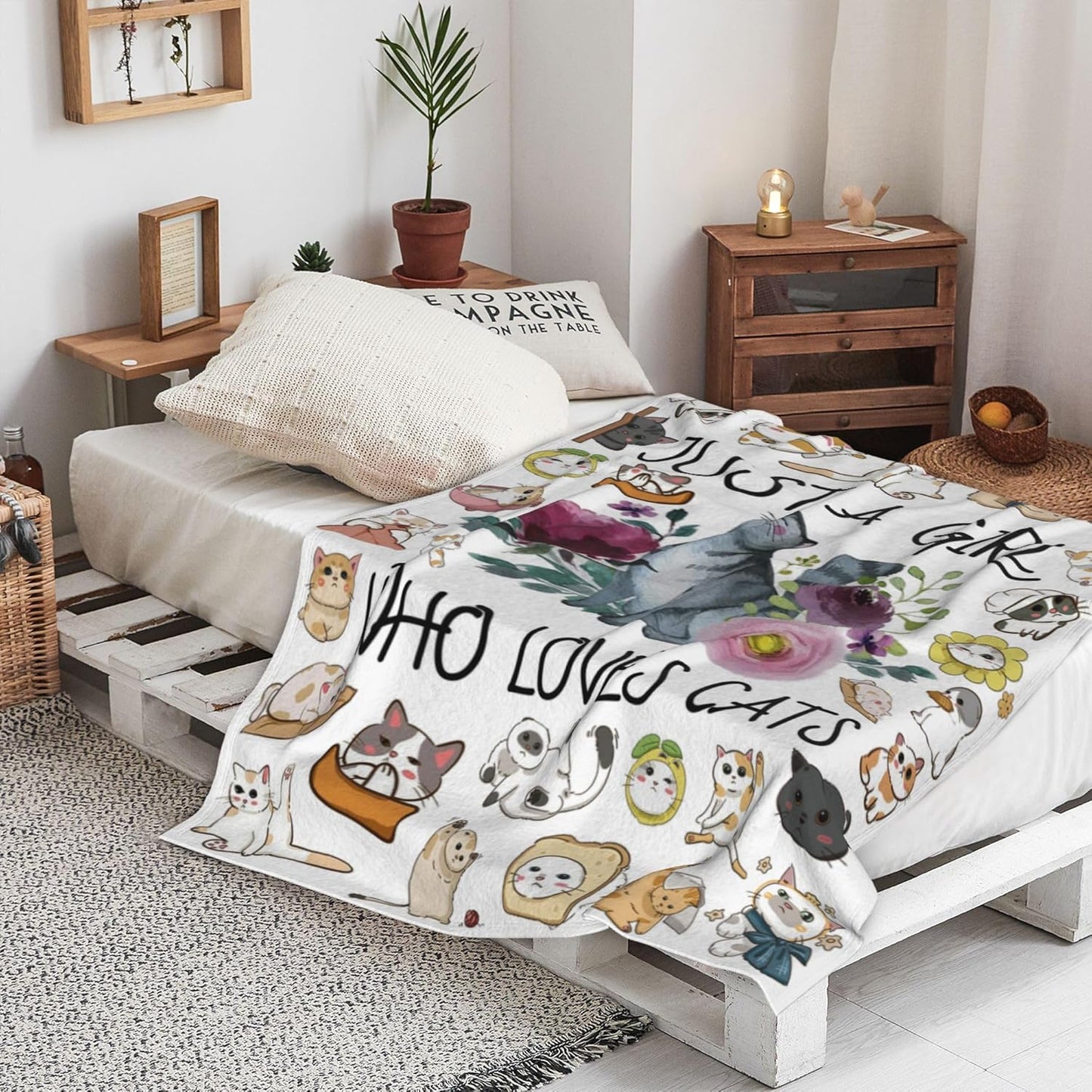 Cat Blanket Ultra Soft Flannel Throw Blanket Just a Girl Who Loves Cats Blankets Cats Gifts for Cat Lovers Cozy Lightweight Blankets for Women Kids Adults 50"X 40"